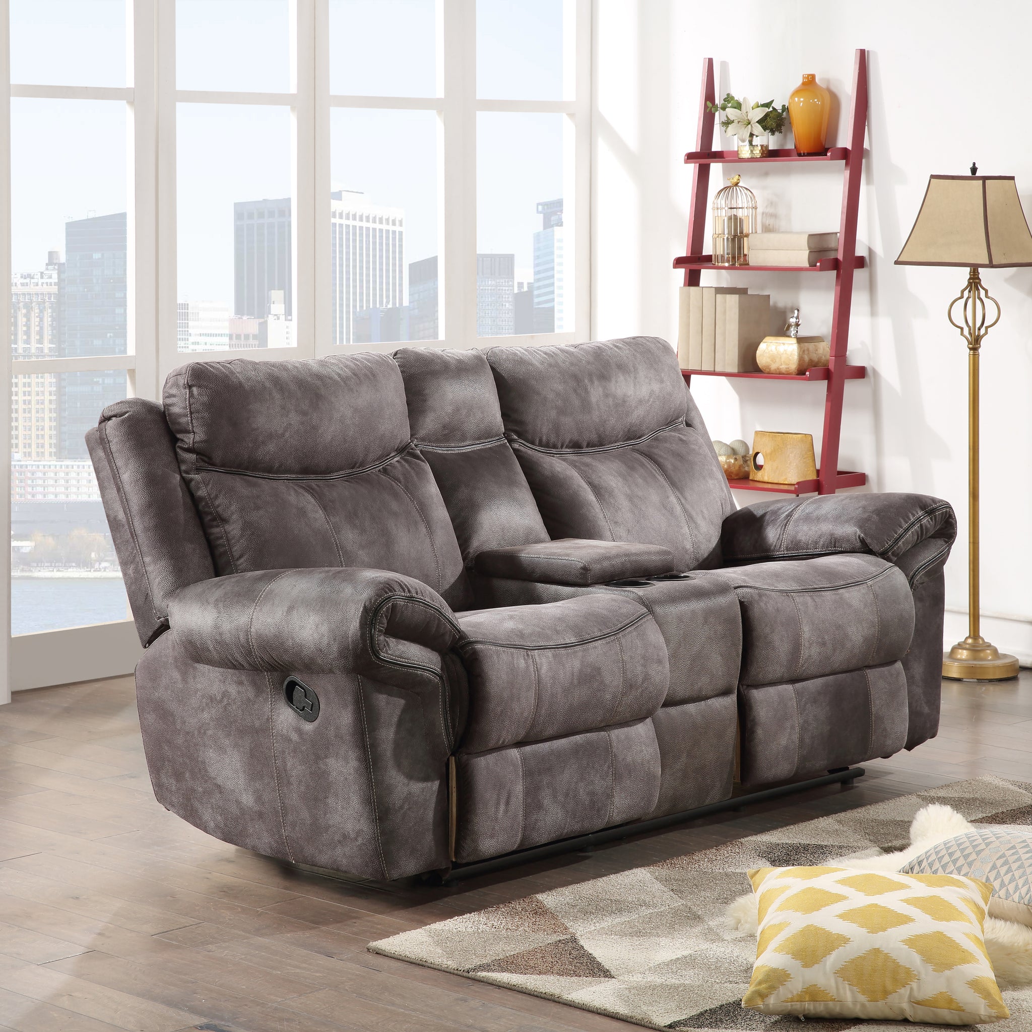 Nashville Glider Recliner Console Loveseat Gray Dark Gray Wood 2 Seat