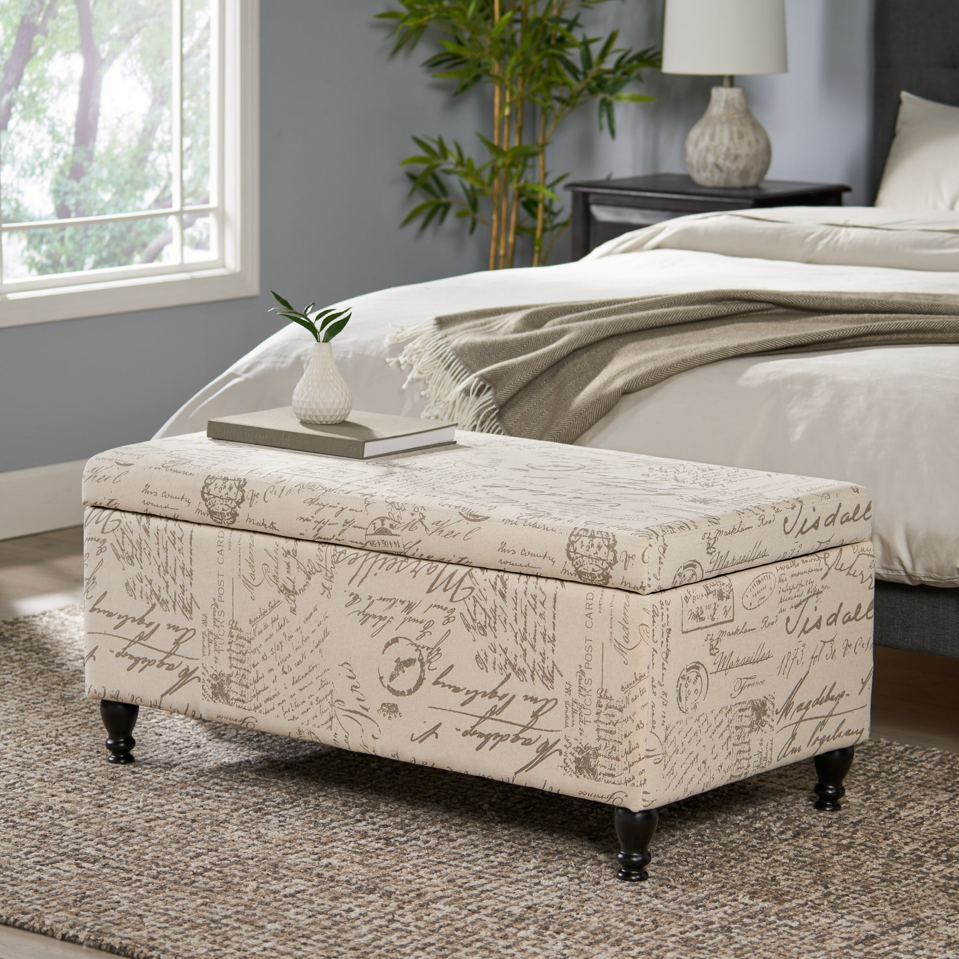 Parisian Storage Ottoman Beige Reclaimed Natural Fabric