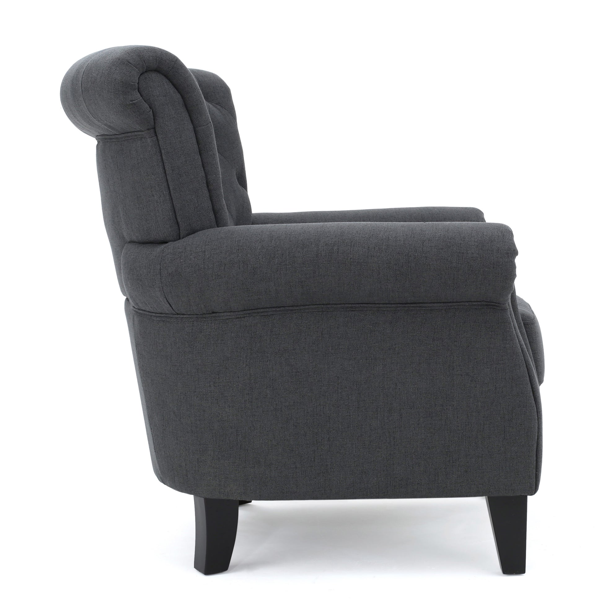 Mirod Comfy Accent Chair With Tufted Backrest, Bedroom Single Seat Arm Chair With Wooden Legs, Modern Side Chairs For Living Room Dark Gray Fabric