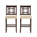 Counter Height Chair With 5Cm Cushion Set Of 2 Mahogany Beige Velvet