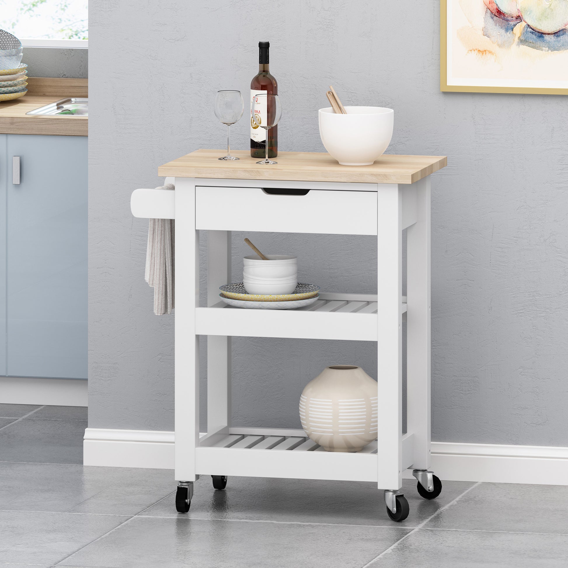 Kitchen Cart White Wood