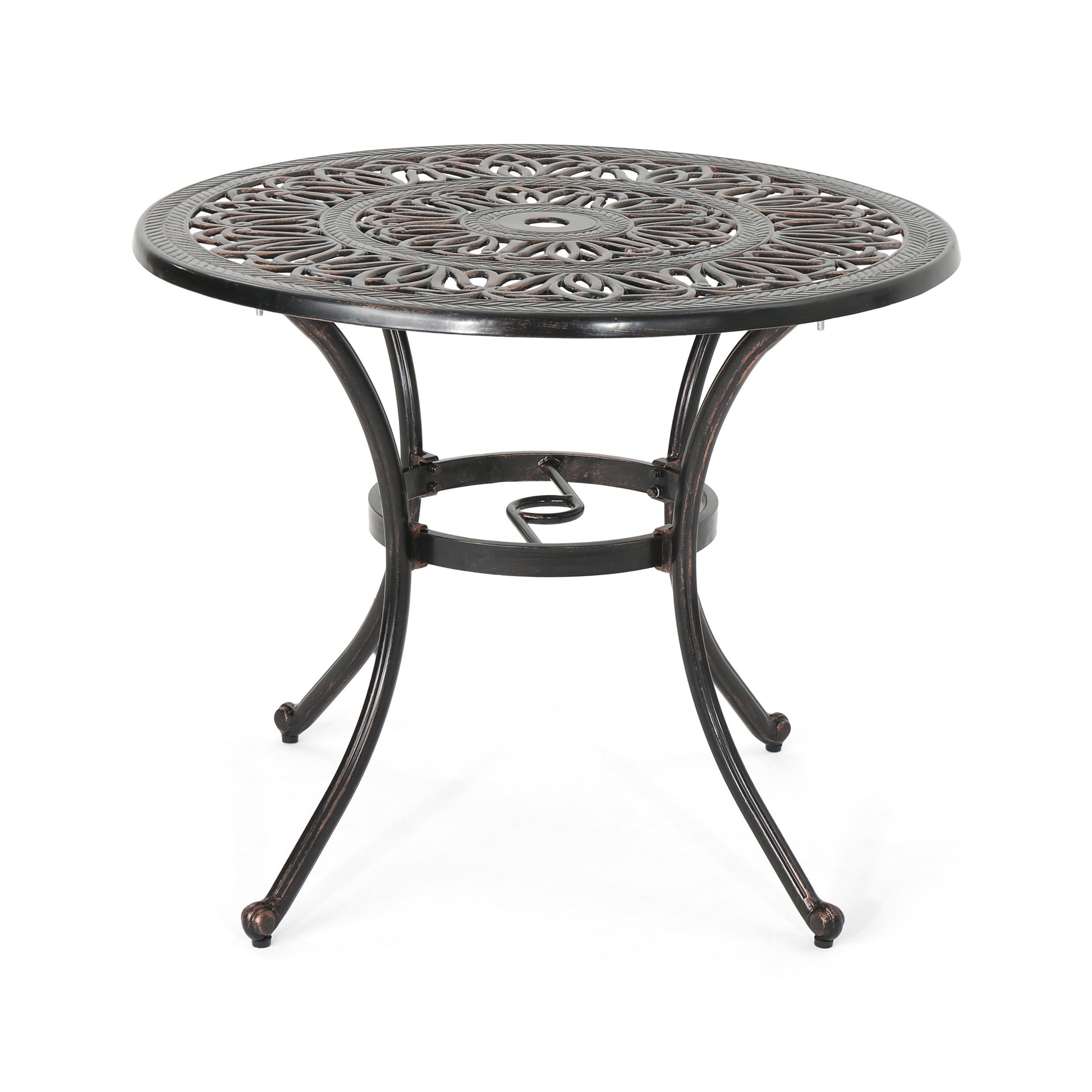 Outdoor Round Cast Aluminum Dining Table, Shiny Copper Copper Aluminium