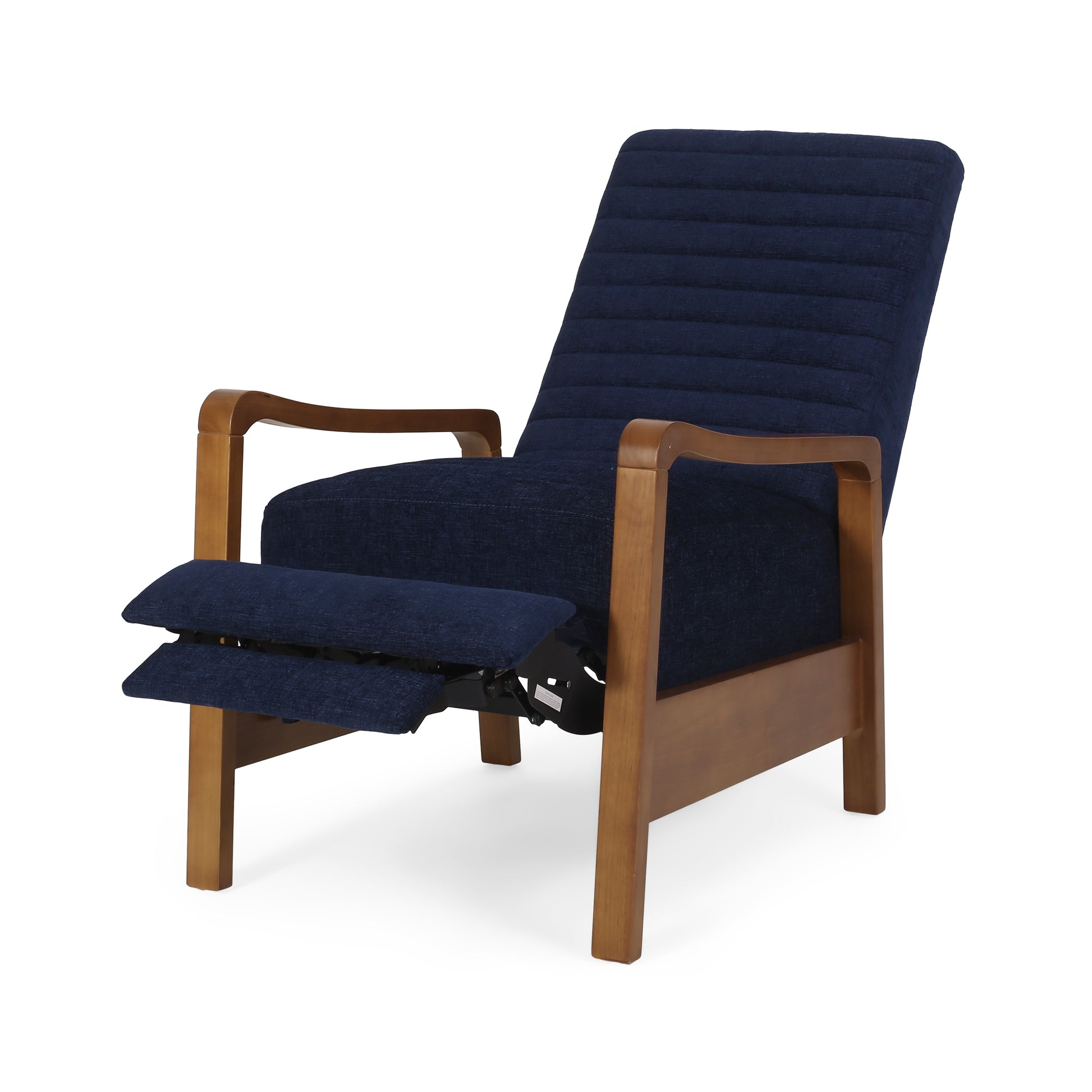 Fabric Wood Hand Manual Club Recliner Navy Blue Fabric