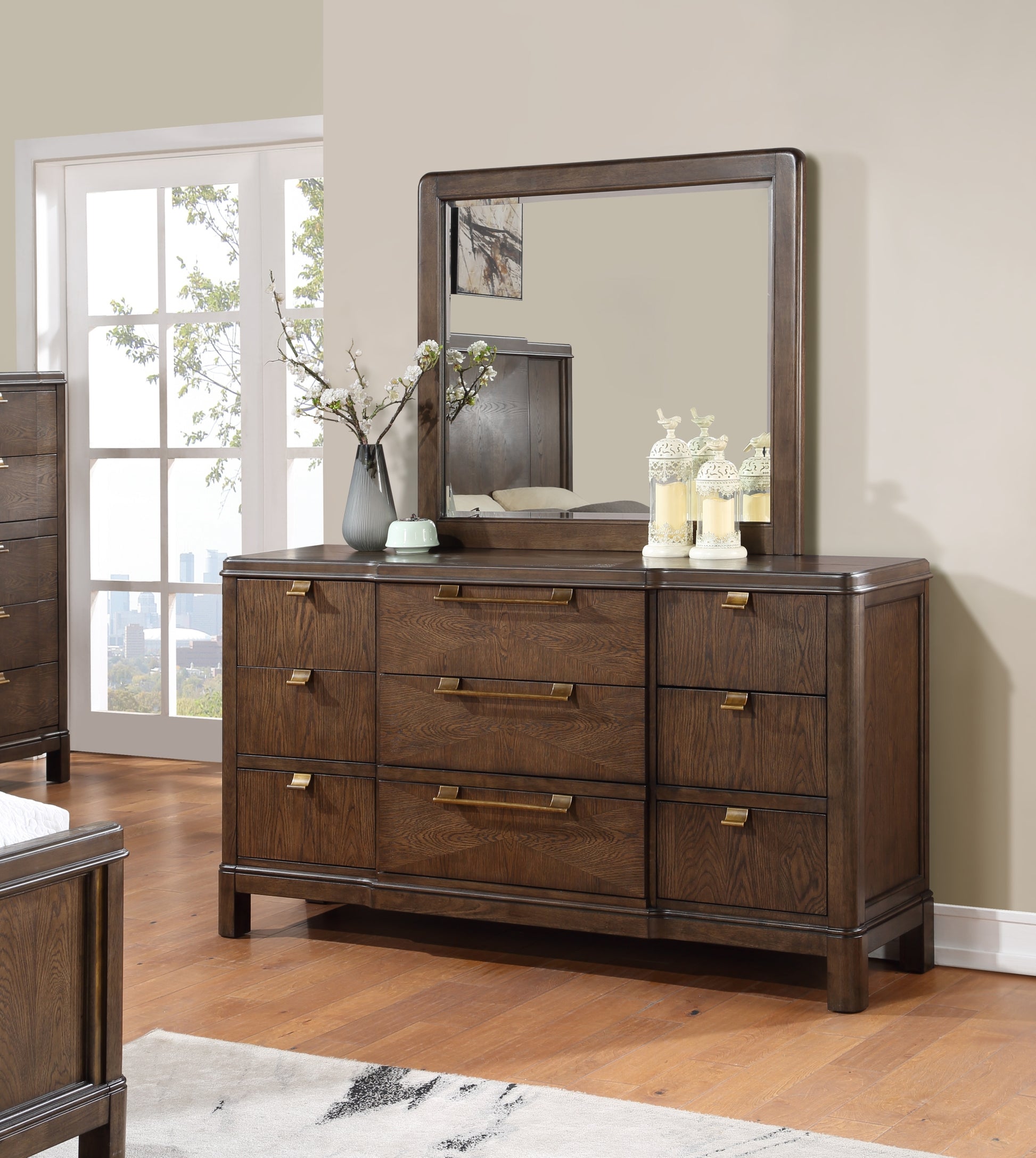 Milan Dresser And Mirror Dark Brown Dark Brown Wood