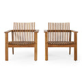 Outdoor Acacia Wood Slatted Club Chairs, Set Of 2, Teak Finish, Acacia Wood, 30