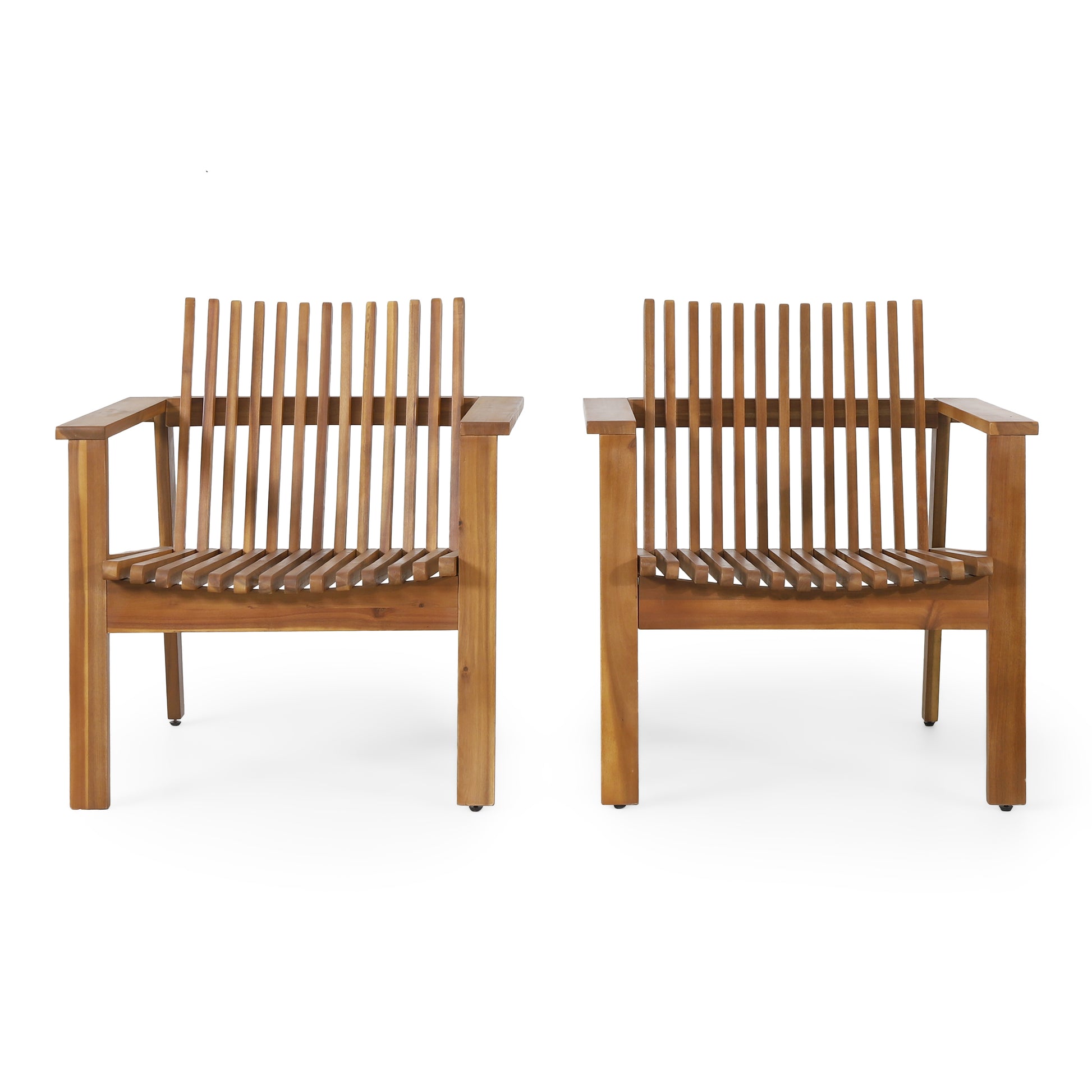 Outdoor Acacia Wood Slatted Club Chairs, Set Of 2, Teak Finish, Acacia Wood, 30"D X 28"W X 30.75"H Brown Acacia Wood