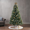 7' Brilste Mixed Hinged Tree With Snow And Glitter And 78 Frosted Pine Cones And Dia:49 Green Pvc