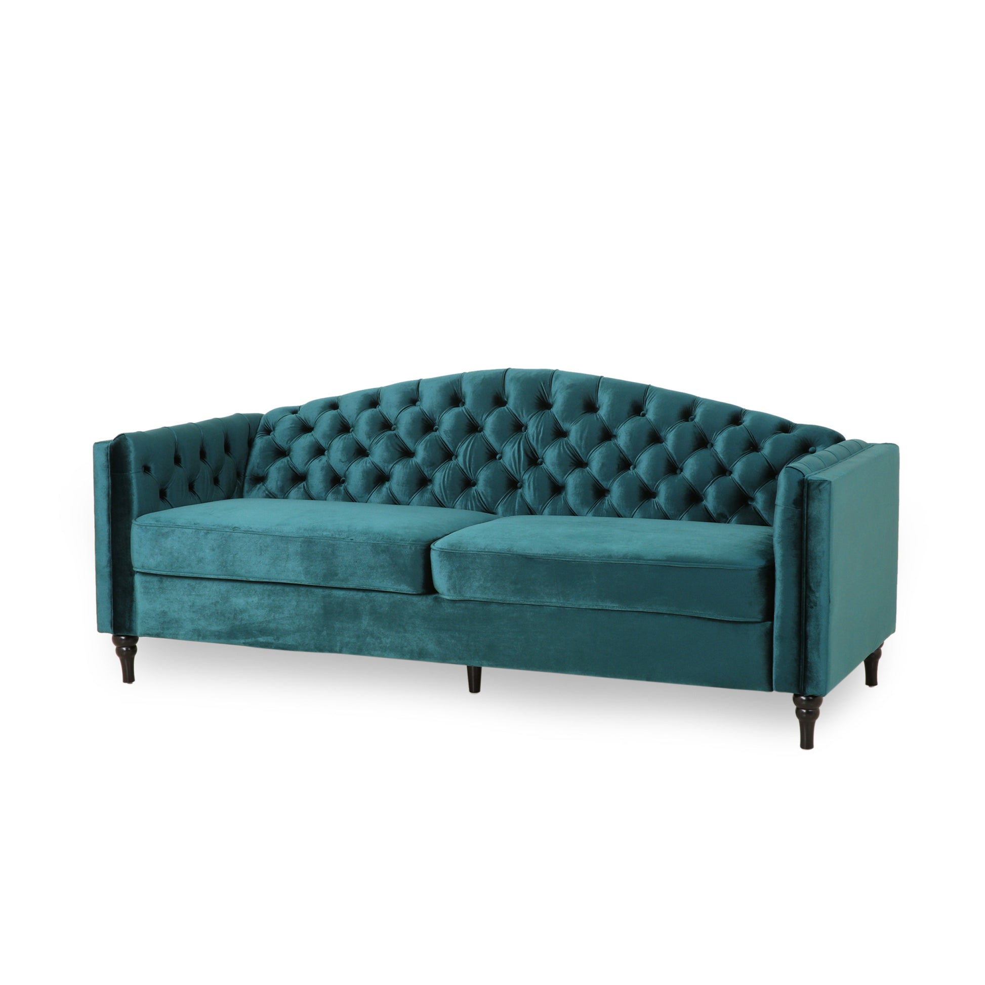 Mirod Comfy 3 Seat Sofa With Wooden Legs, Retro Style For Living Room Teal Velvet 3 Seat