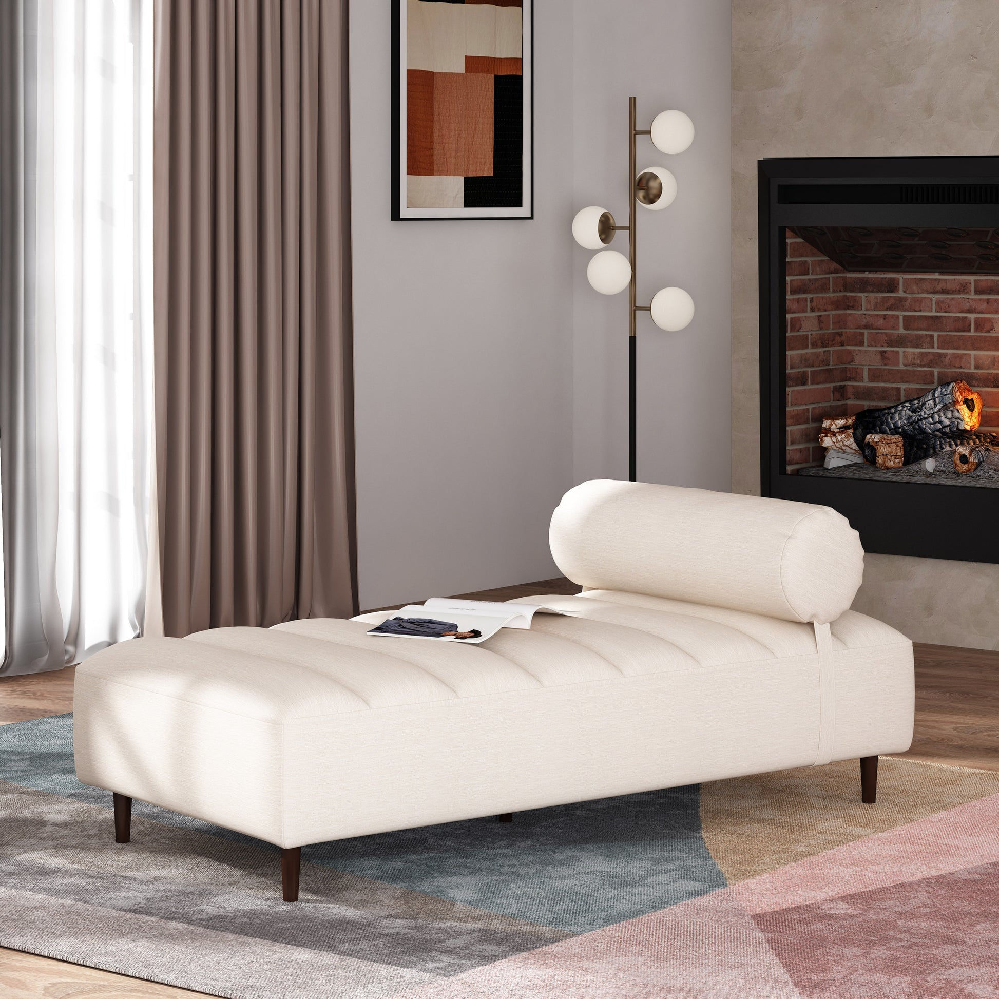 Chaise Lounge Beige Brown Fabric