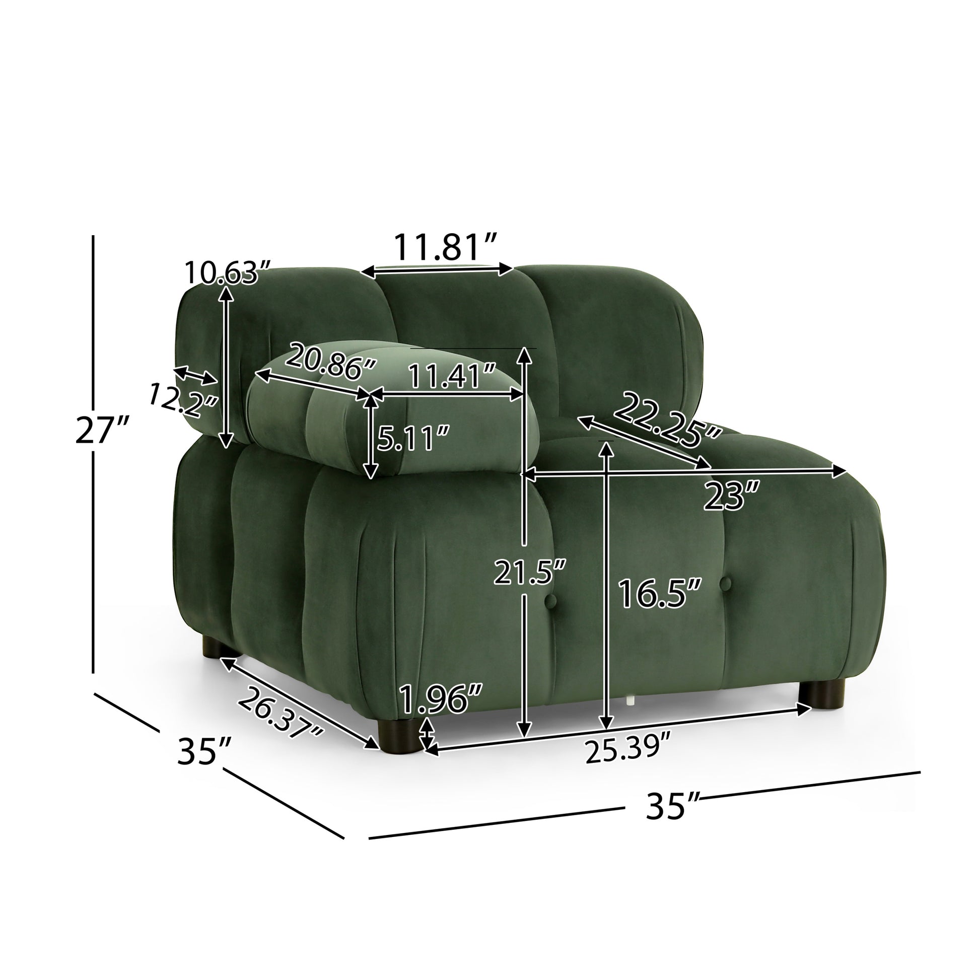 Sectional Modular Sofa L Retro Green Velvet 1 Seat