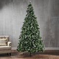 9' Brilste Mixed Hinged Tree With Snow And Glitter And 114 Frosted Pine Cones And Dia:61 Green Pvc