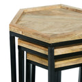 He X Agan Set Of 3 End Table Natural Metal & Wood