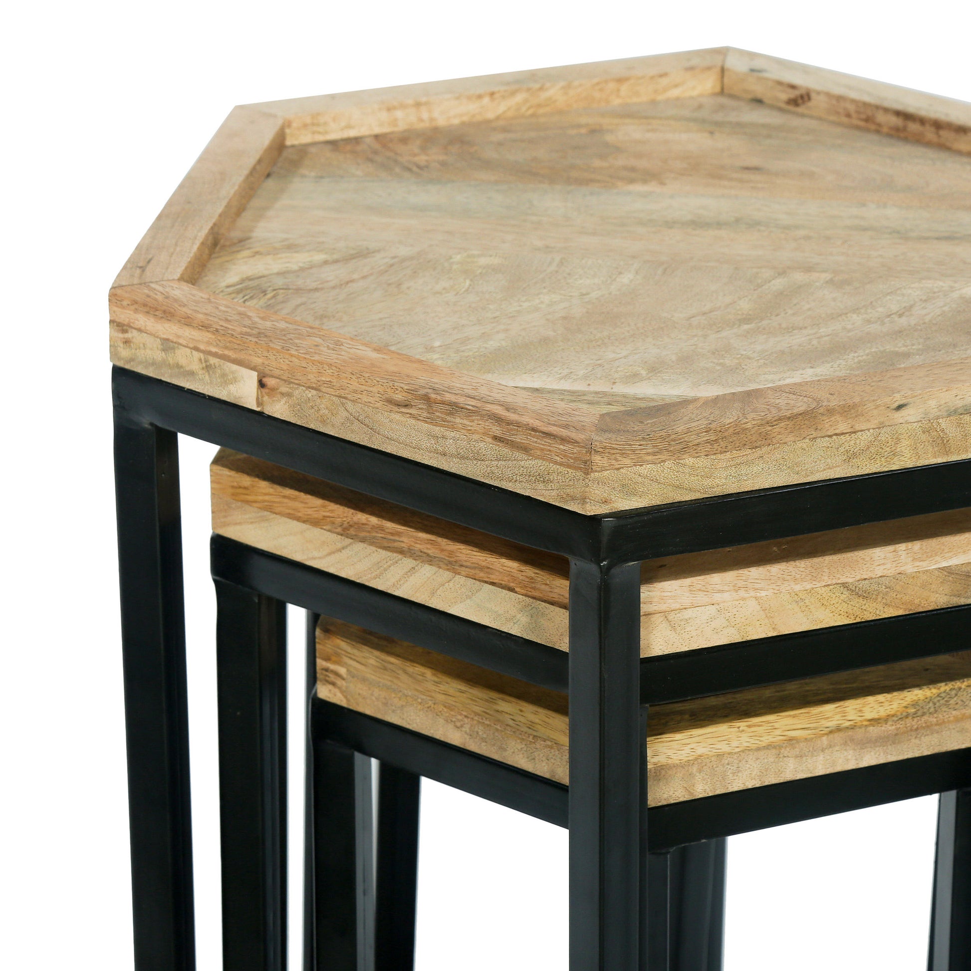 He X Agan Set Of 3 End Table Natural Metal & Wood