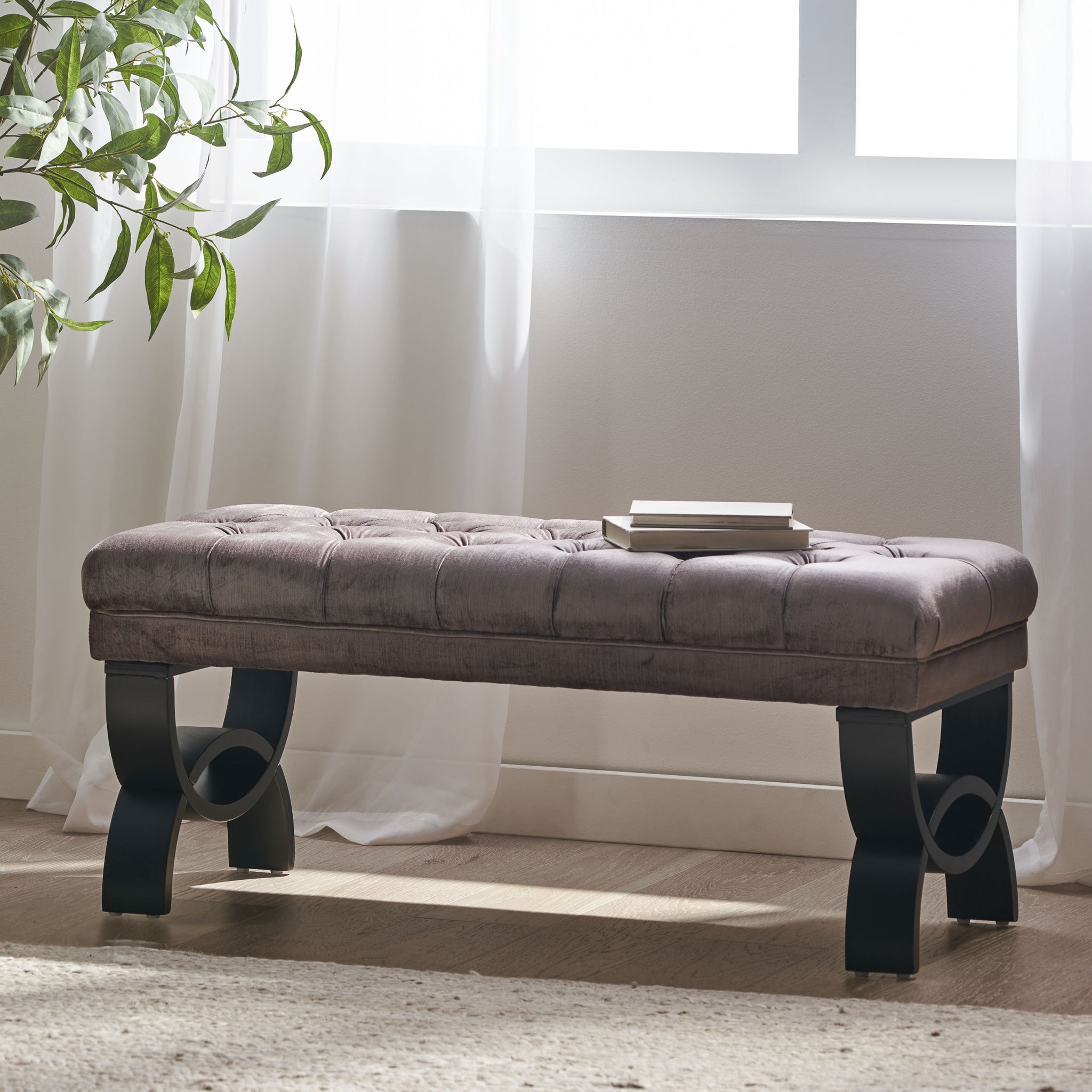 Hilton Ottoman Grey Velvet