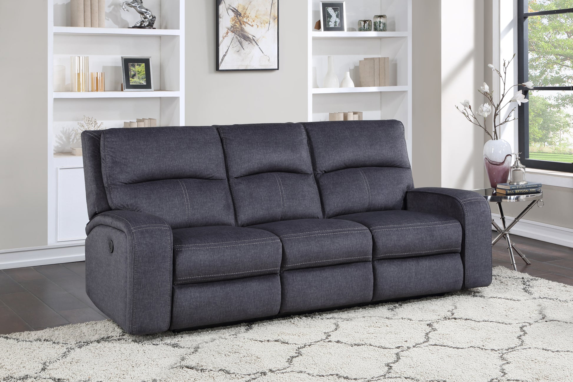 Lovell Power Sofa Dark Gray Dark Gray Fabric 3 Seat