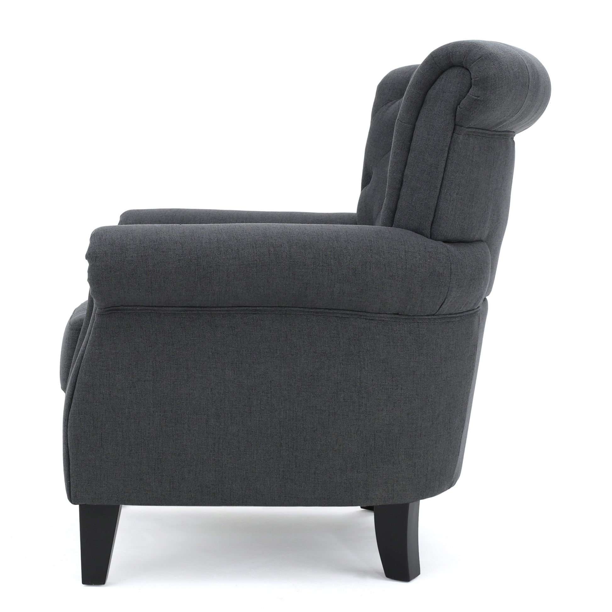 Mirod Comfy Accent Chair With Tufted Backrest, Bedroom Single Seat Arm Chair With Wooden Legs, Modern Side Chairs For Living Room Dark Gray Fabric