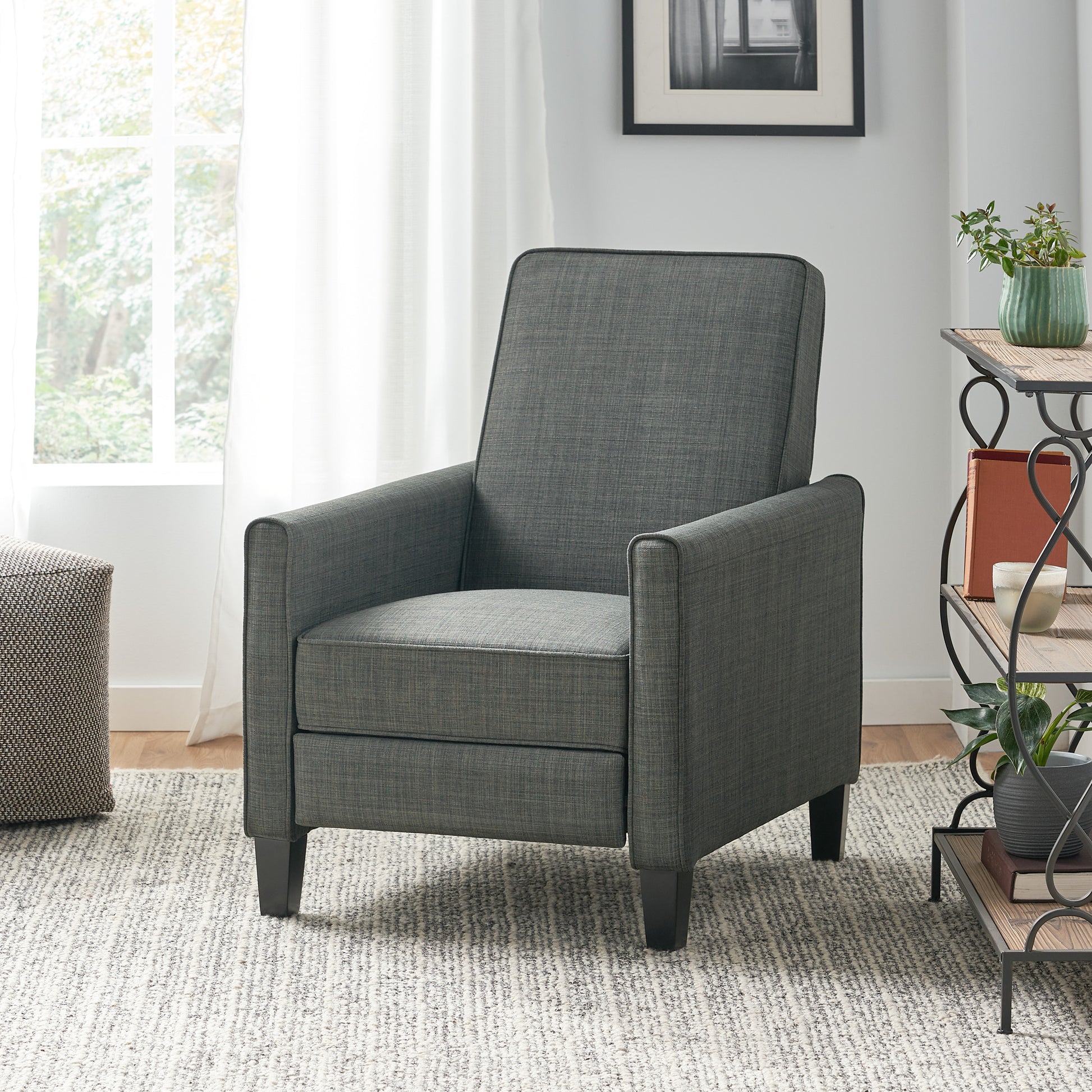 Dark Grey Linen Push Back Chair For Elegant Home D Cor Grey Fabric