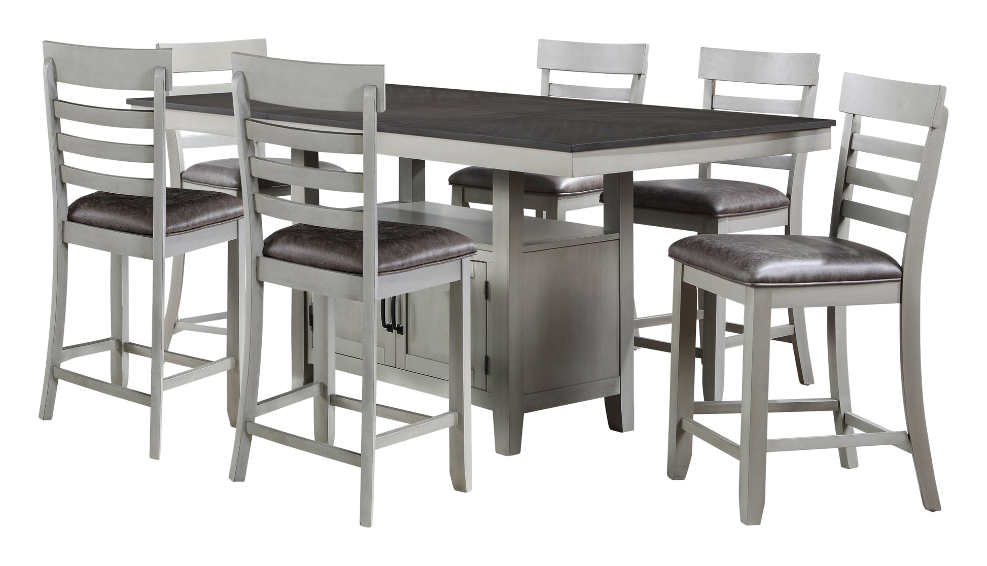 Hyland 7 Piece Dining Set Pearl Silver Silver White Wood