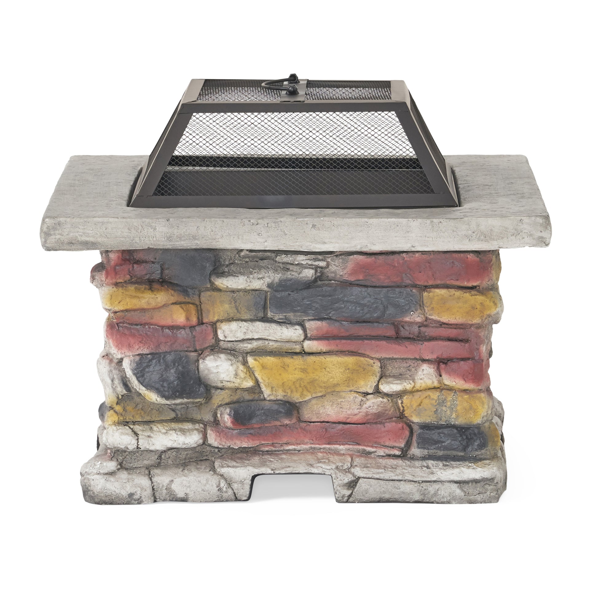 28" Concrete Wood Burning Outdoor Fire Pit Table With Lid Stone Gray Stone Gray Magnesium Oxide