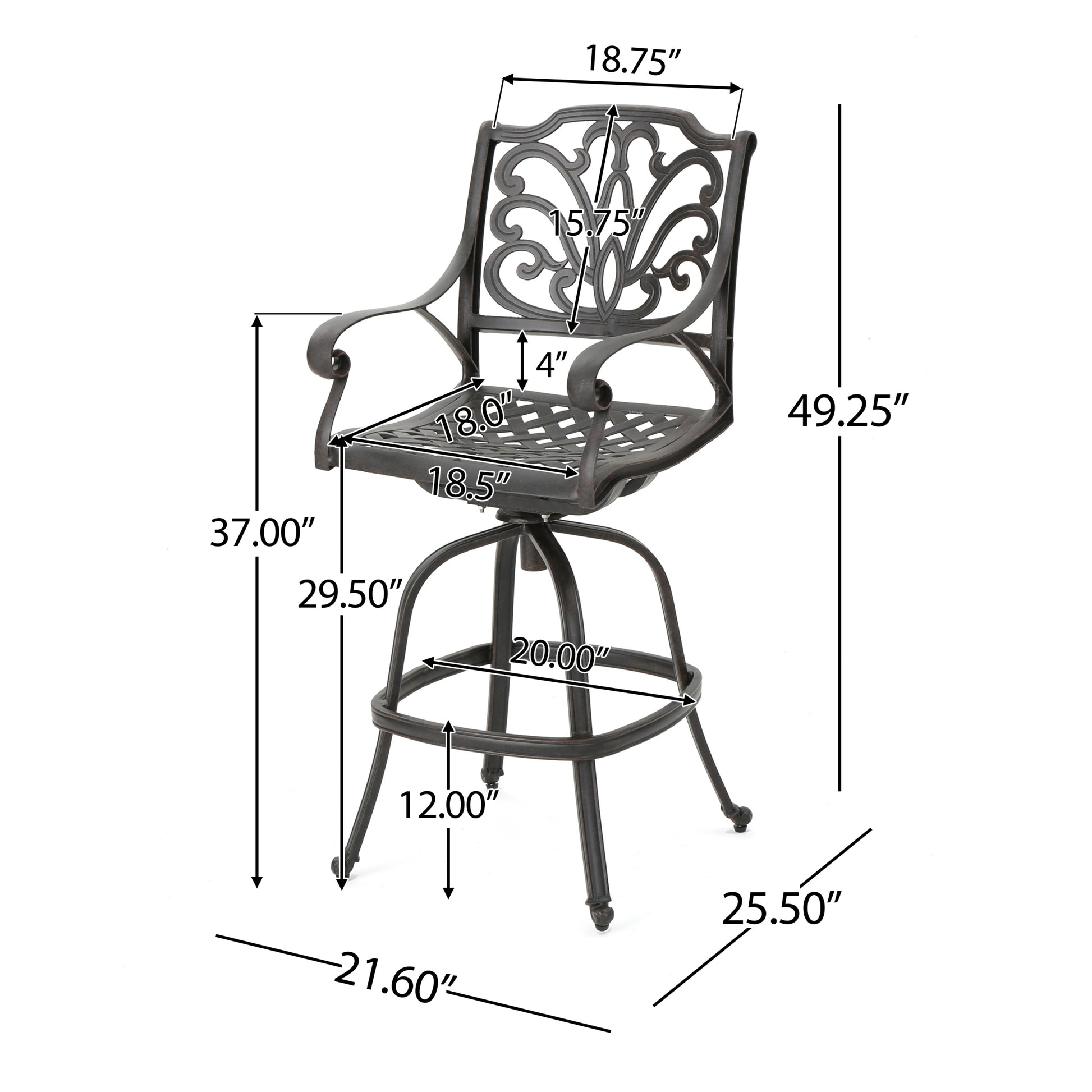 Cast Aluminium Swivel Bar Stool Copper Aluminium