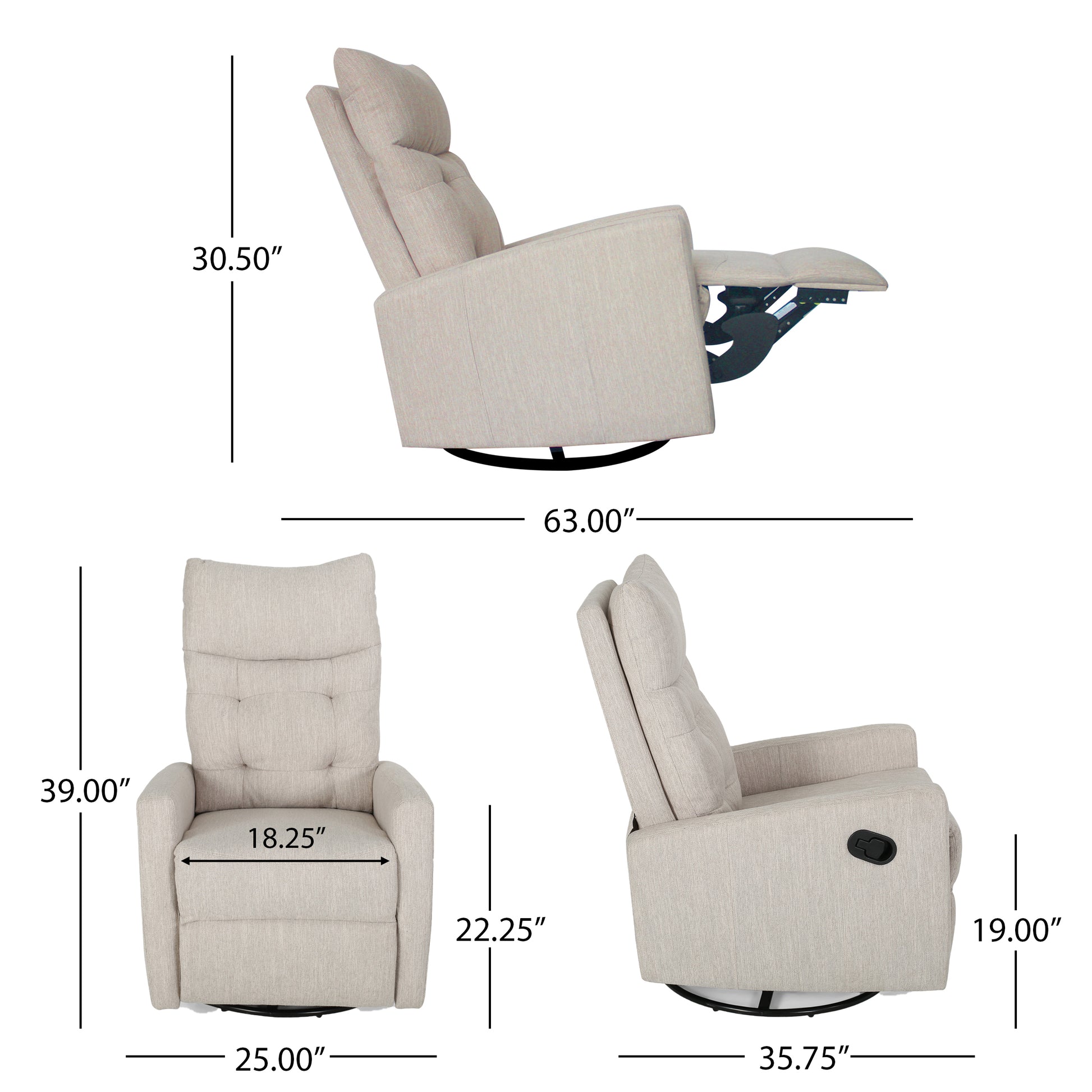 Glider Swivel Recliner Chair Beige Fabric