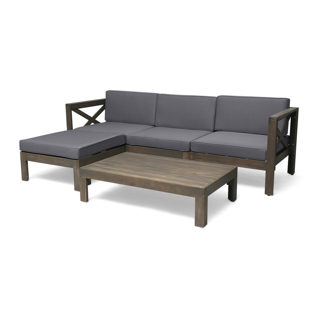 Alcove Lshape Sofa Set, Dark Grey Dark Grey Seats 4 Acacia Wood