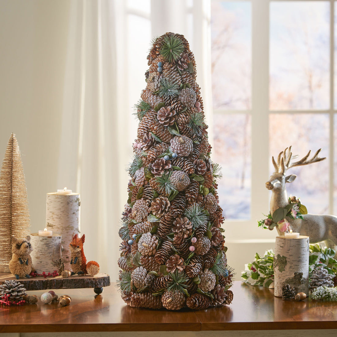 Pine Cone Table Top Tree Natural White Foam