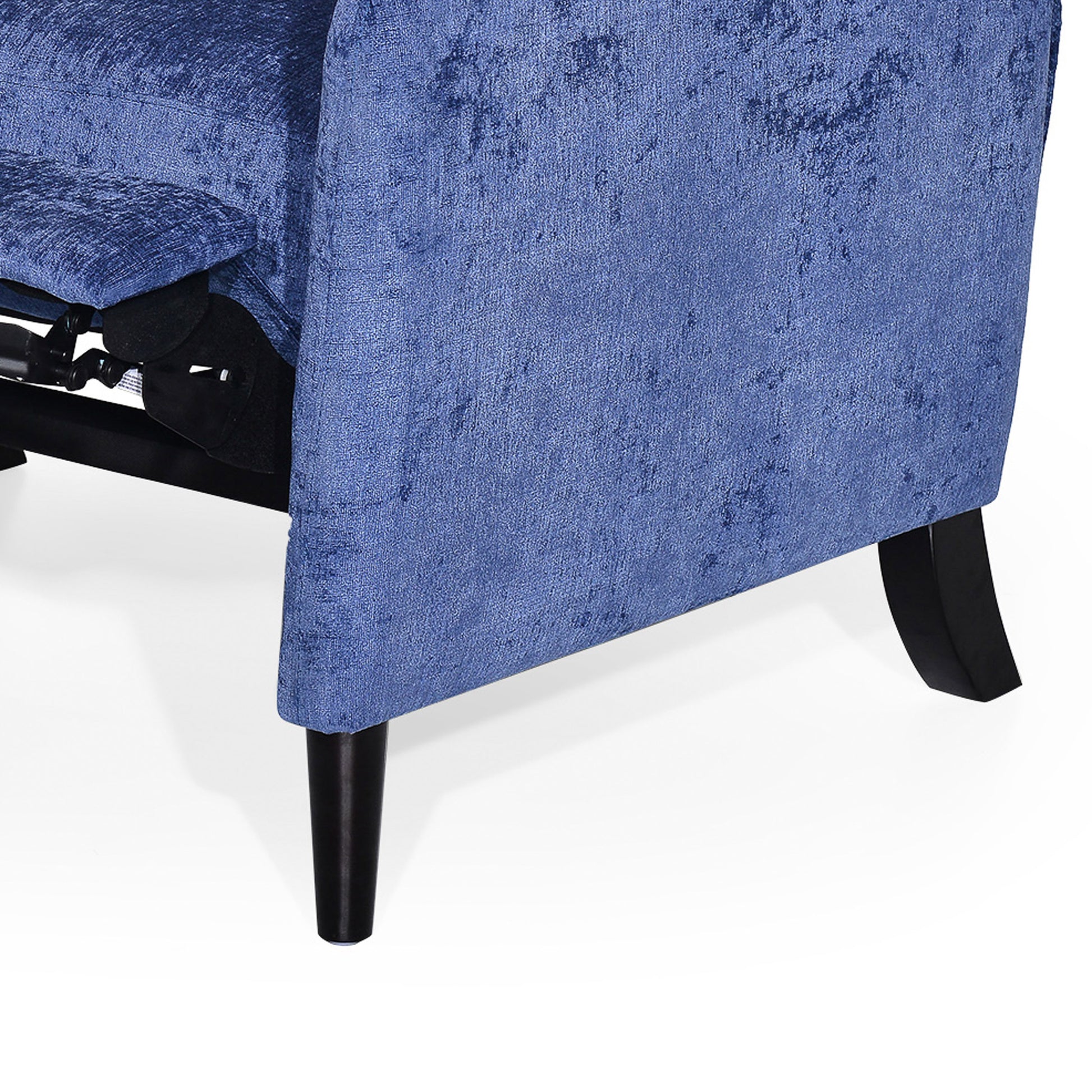 Oversized Textured Fabric Pushback Recliner, Navy Blue And Dark Brown Navy Blue Fabric