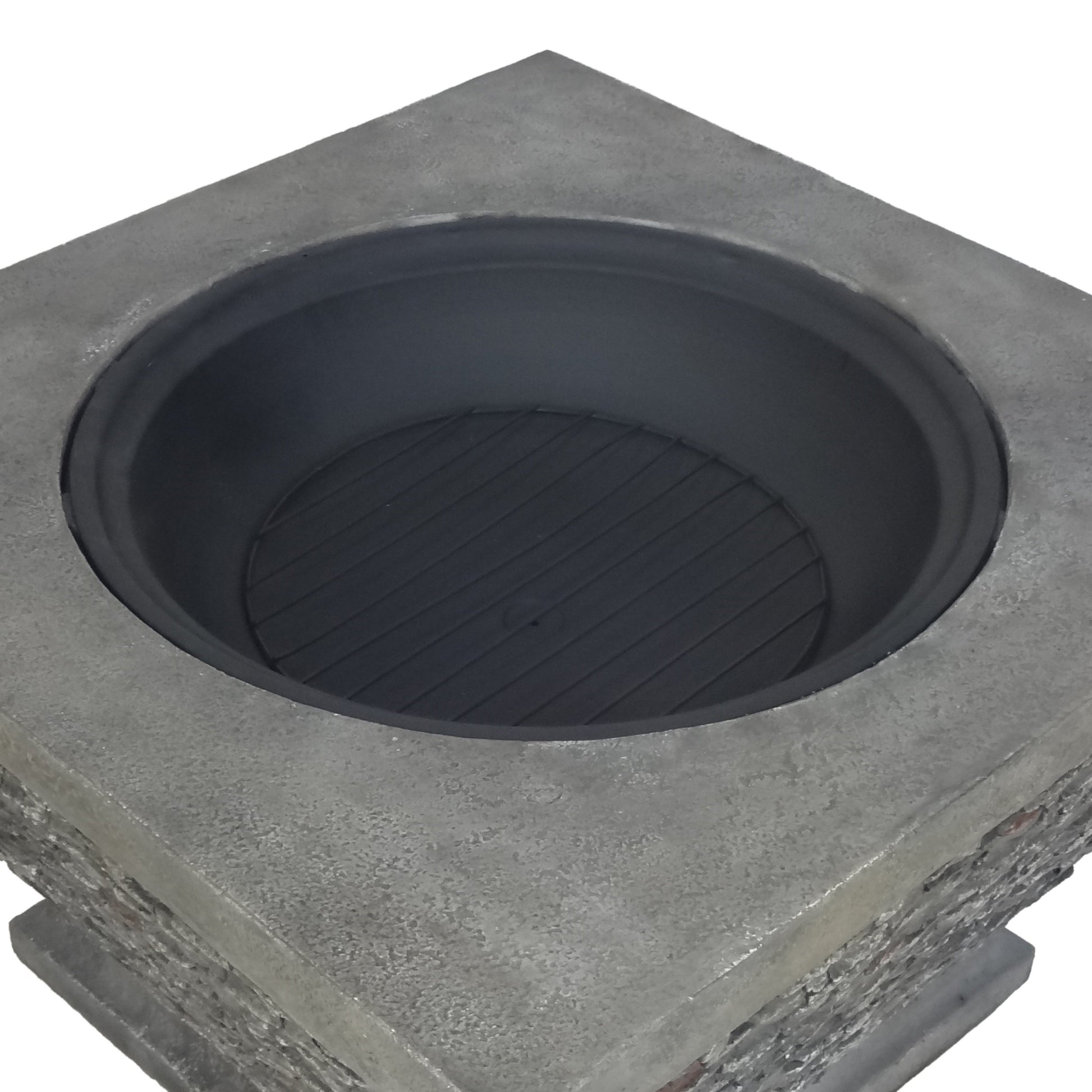 32" Mgo Light Weight Concrete Wood Burning Square Fire Pit, Grey Grey Magnesium Oxide