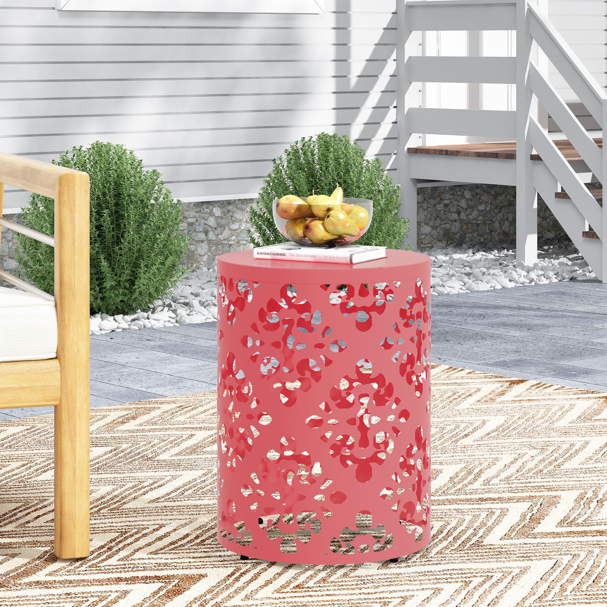 Outdoor Metal End Table Large Coral Iron