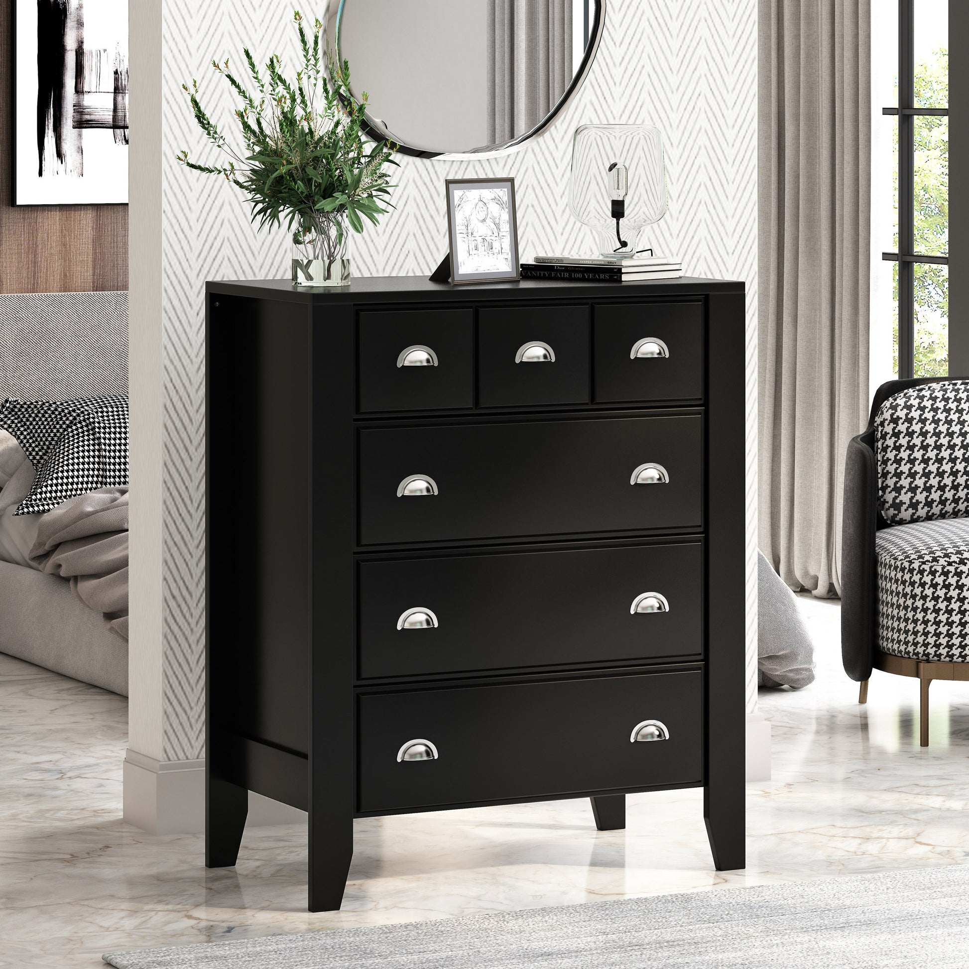 Chest Of Drawer Black Mdf