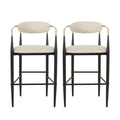 Barstool Set Of 2 Beige Brown Leather