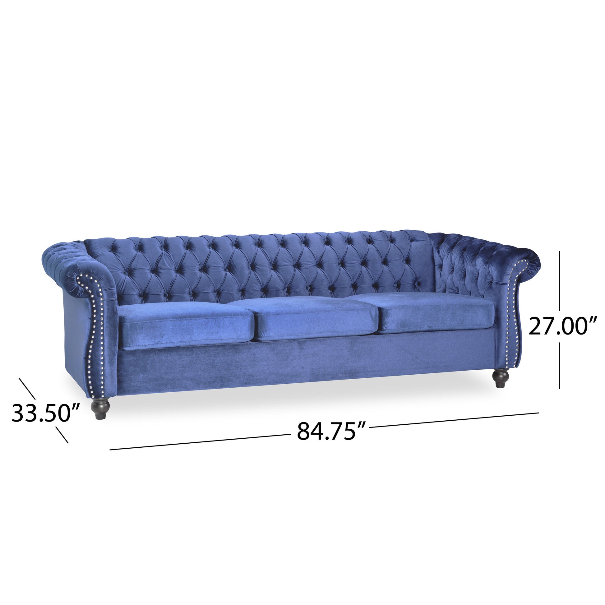 Sofa 3 Seater Blue Velvet