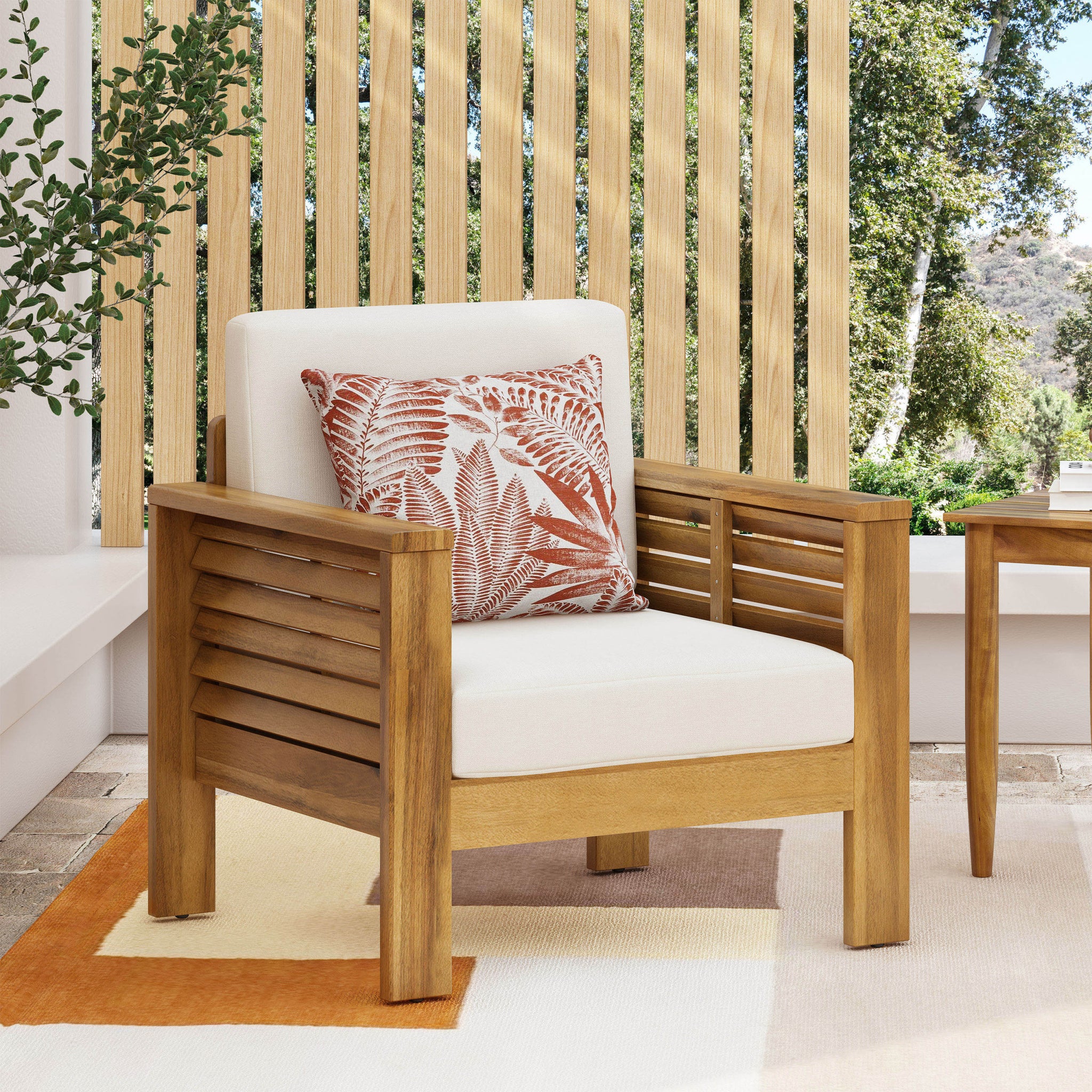 Outdoor Acacia Wood Club Chairs With Cushions, Teak Beige, 27.75"D X 32"W X 27.75"H Yes Brown Beige Foam Acacia Wood