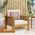 Outdoor Acacia Wood Club Chairs With Cushions, Teak Beige, 27.75