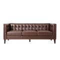 Mirod Comfy 3 Seat Sofa With Tufted Backmodern For Living Room Dark Brown Pu 3 Seat