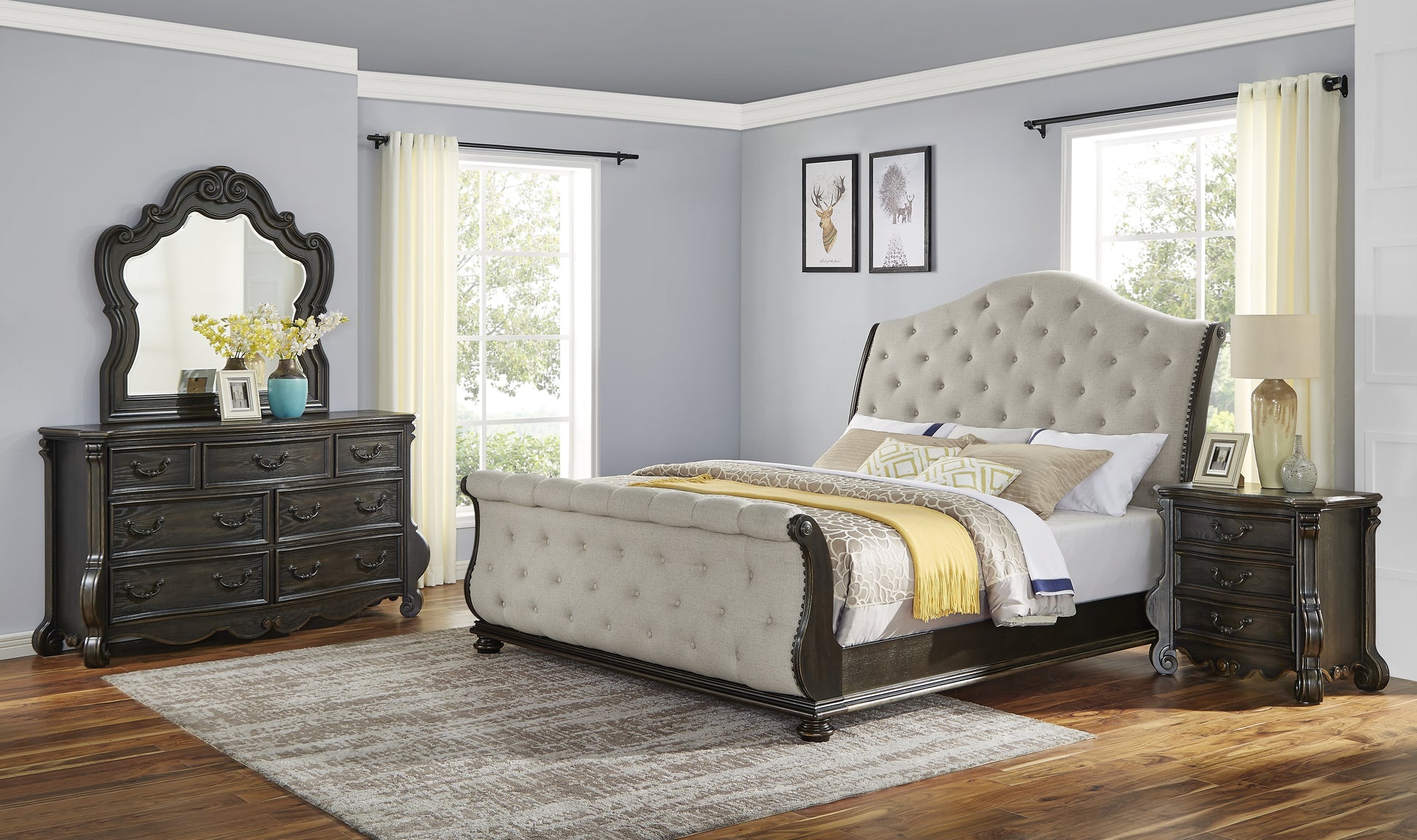 Rhapsody Queen Sleigh Bed Beige Queen Beige Faux Leather