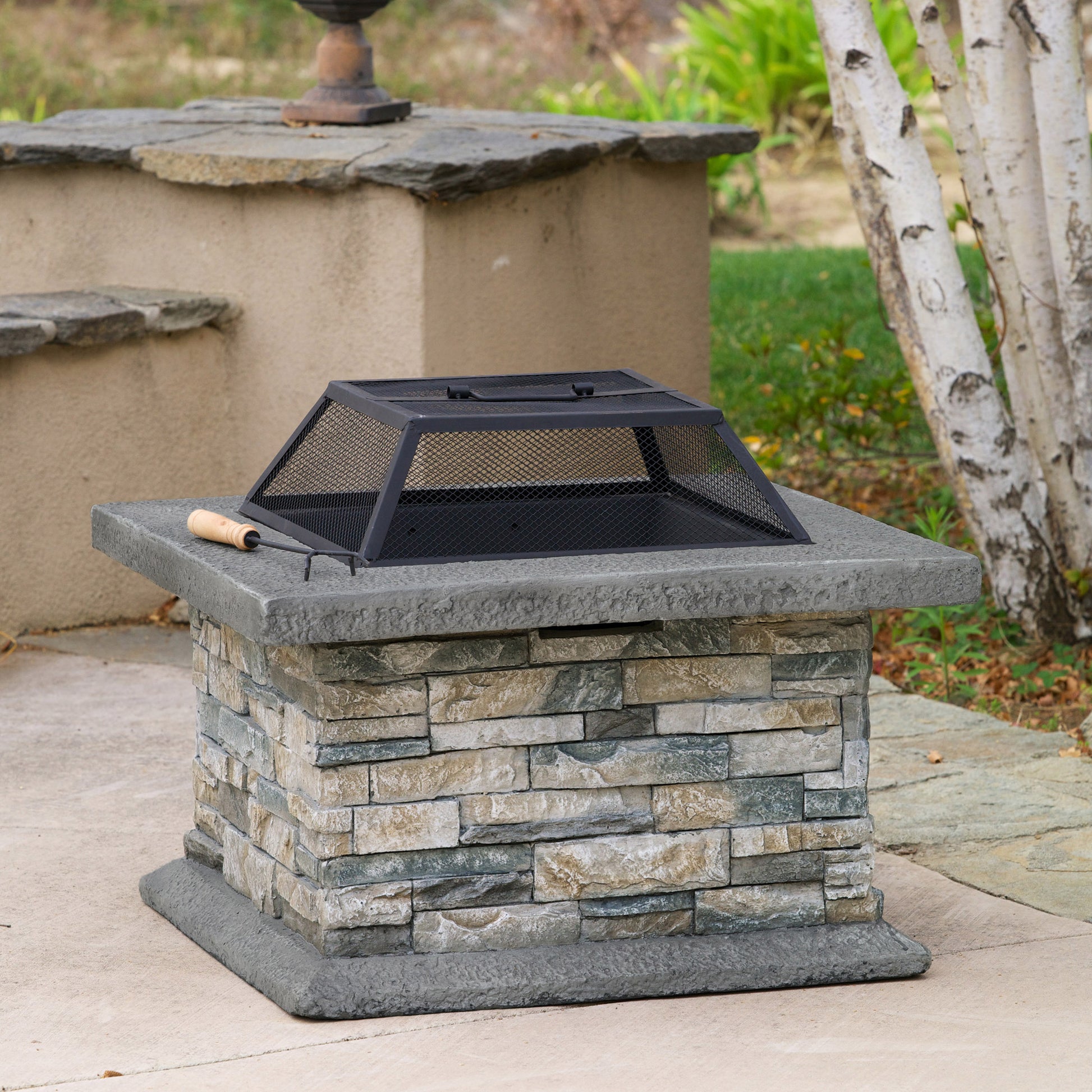 28" Square Mgo Fire Pit Stone Gray Magnesium Oxide