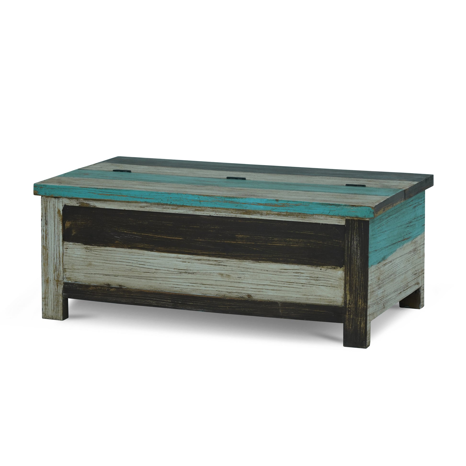 Mango Wood Handmade Distressed Storage Coffee Table Multicolor Metal & Wood