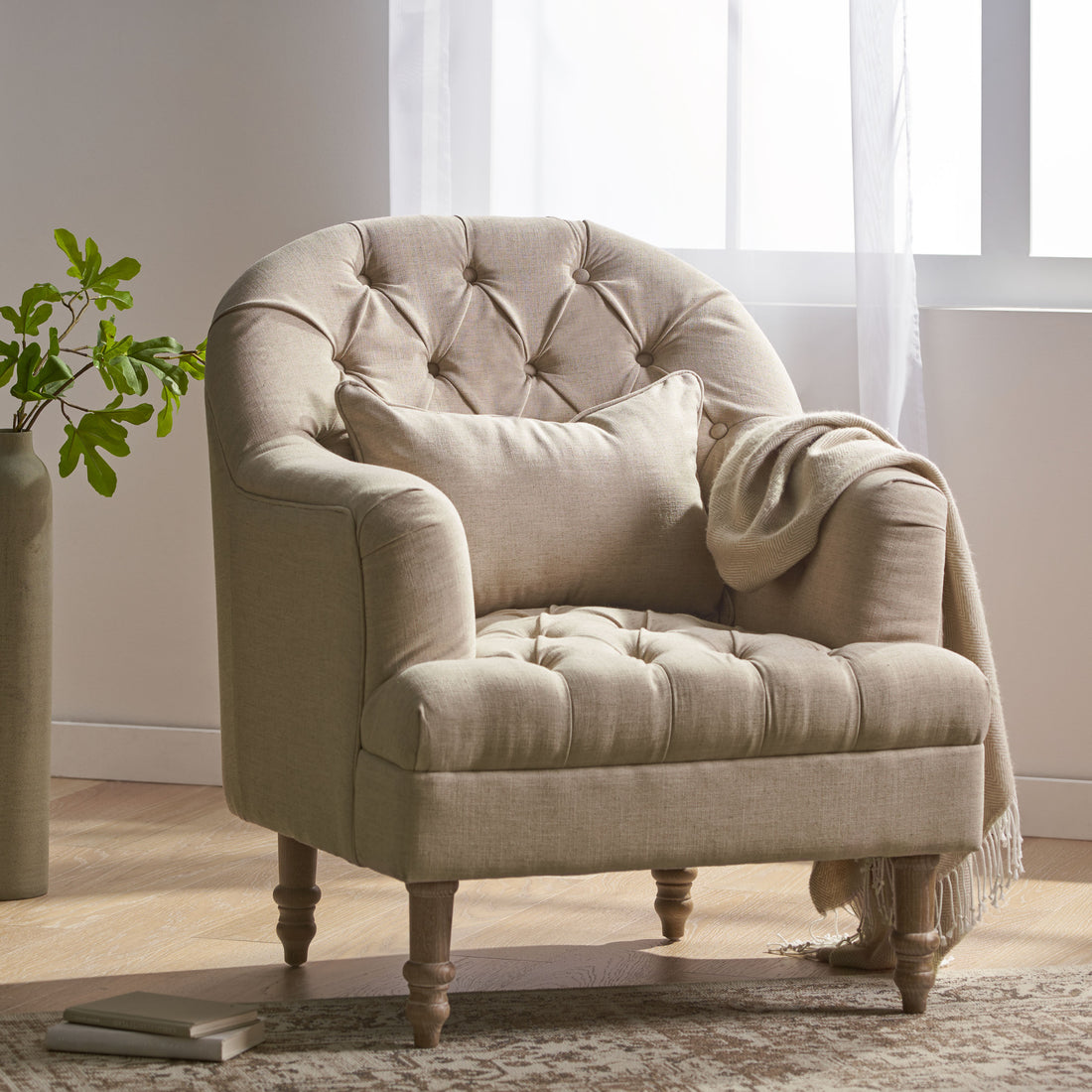 Anatasia Tufted Chair Beige Fabric