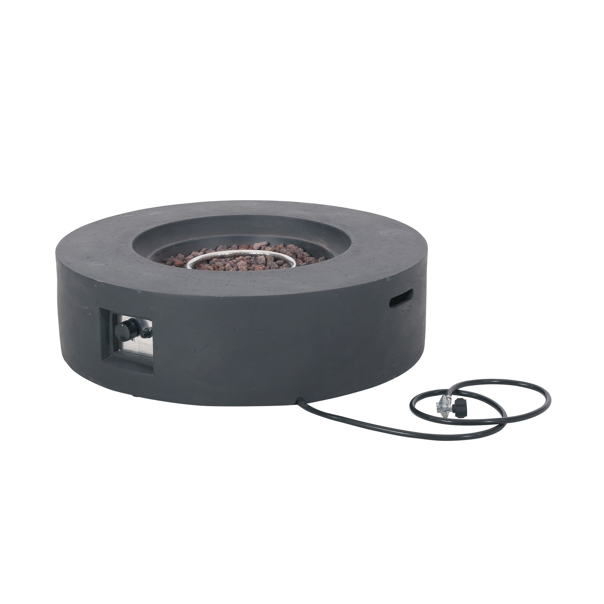 Lightweight Concrete Outdoor Circular Fire Pit, Dark Gray 50,000 Btu Tank Cover Not Included Dark Grey Magnesium Oxide