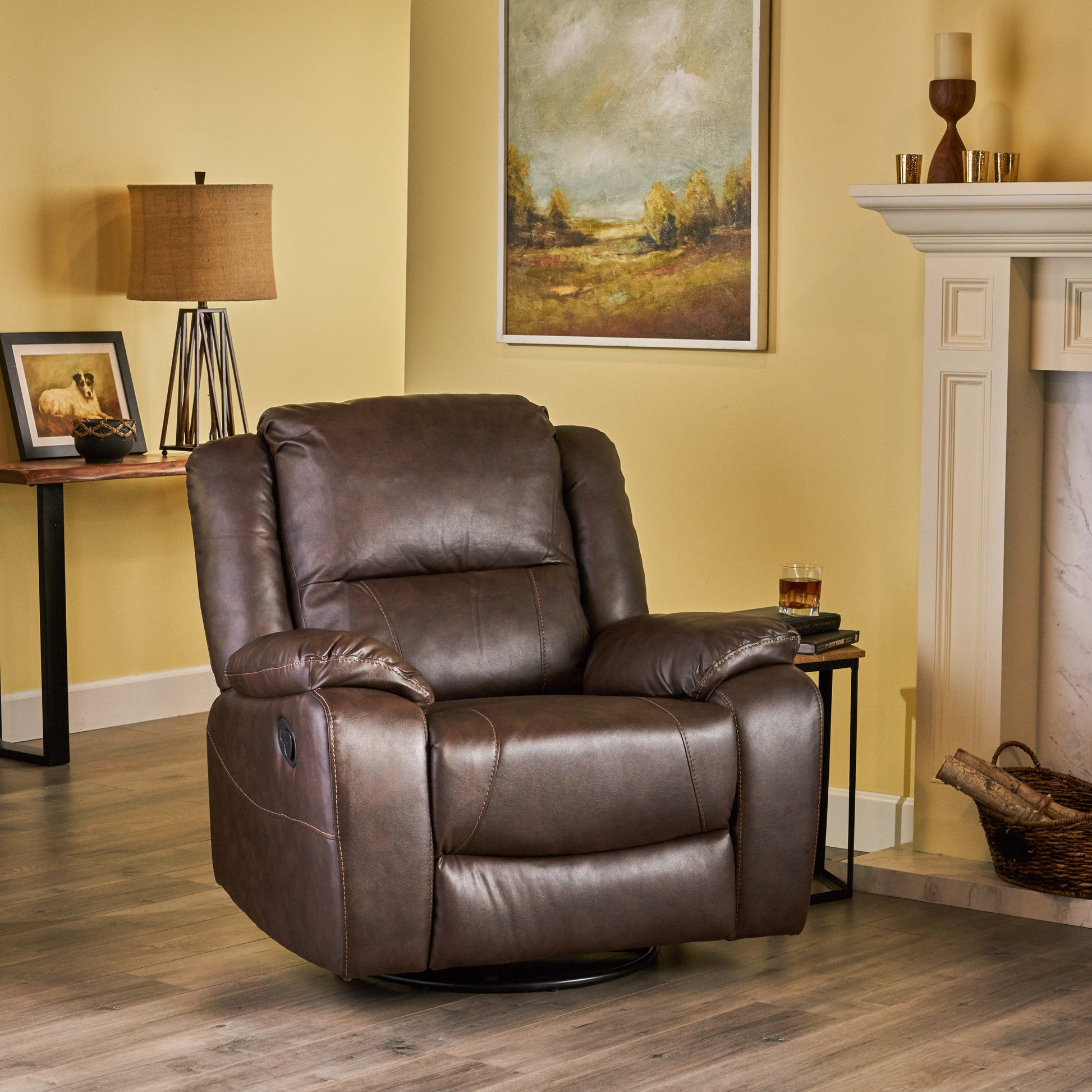 39" Wide Faux Leather Manual Swivel Standard Recliner Dark Brown Pu