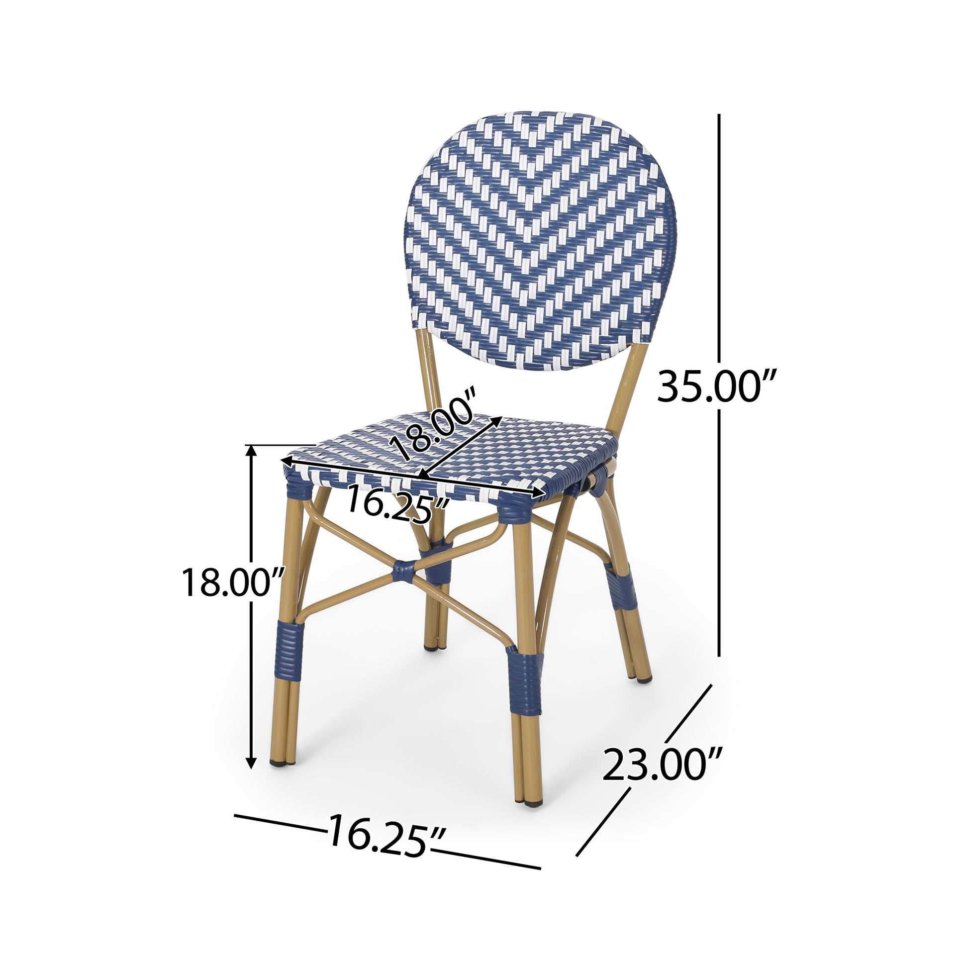 Outdoor Pe Ratten And Aluminum French Armless Bistro Chairs, Set Of 2, Navy Blue, Bamboo Print Finish No Navy Blue,White Rust Resistant Frame Garden & Outdoor French 2 Person Seating Group