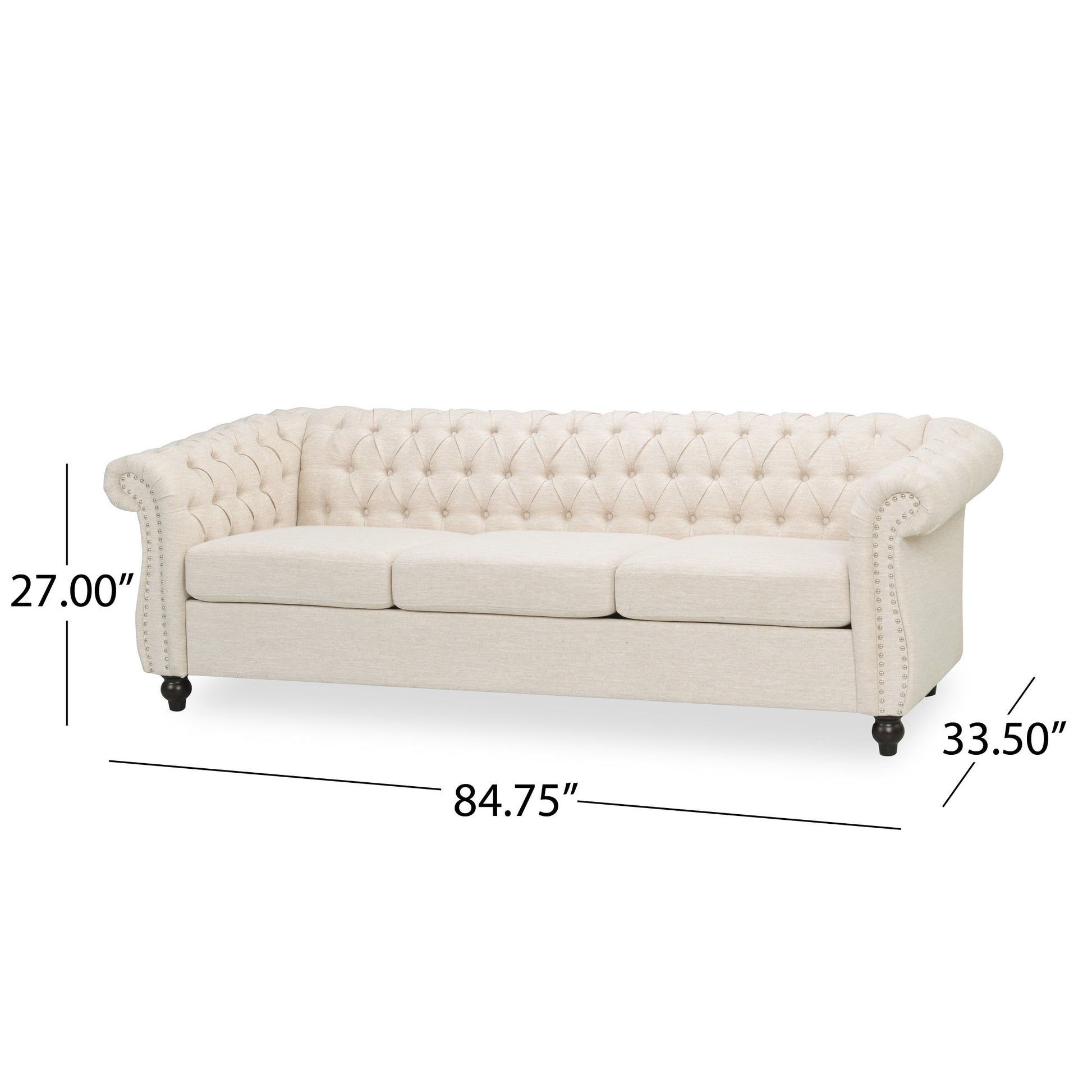 Sofa 3 Seater Beige Fabric