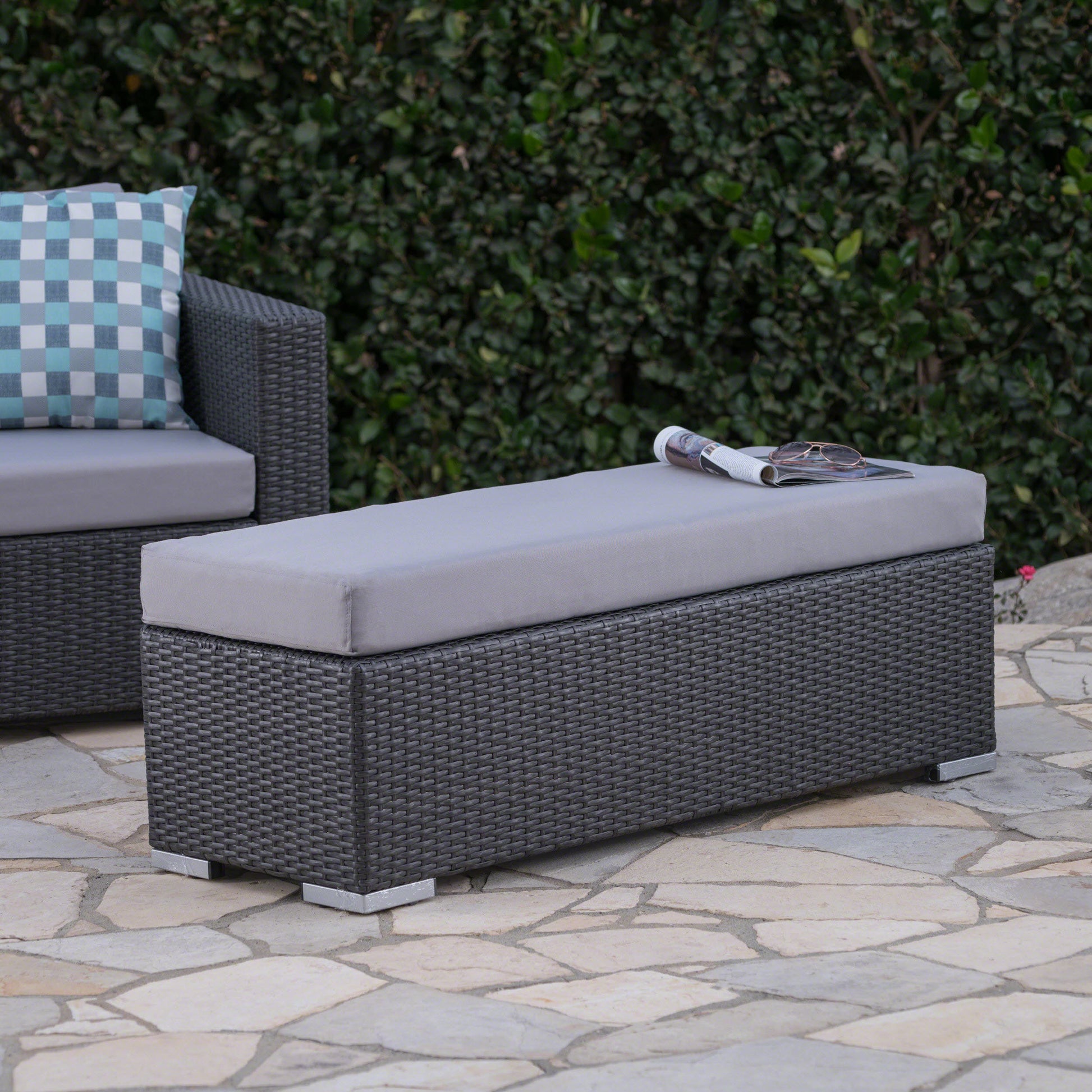 Santa Rosa Bench Grey Silver Wicker