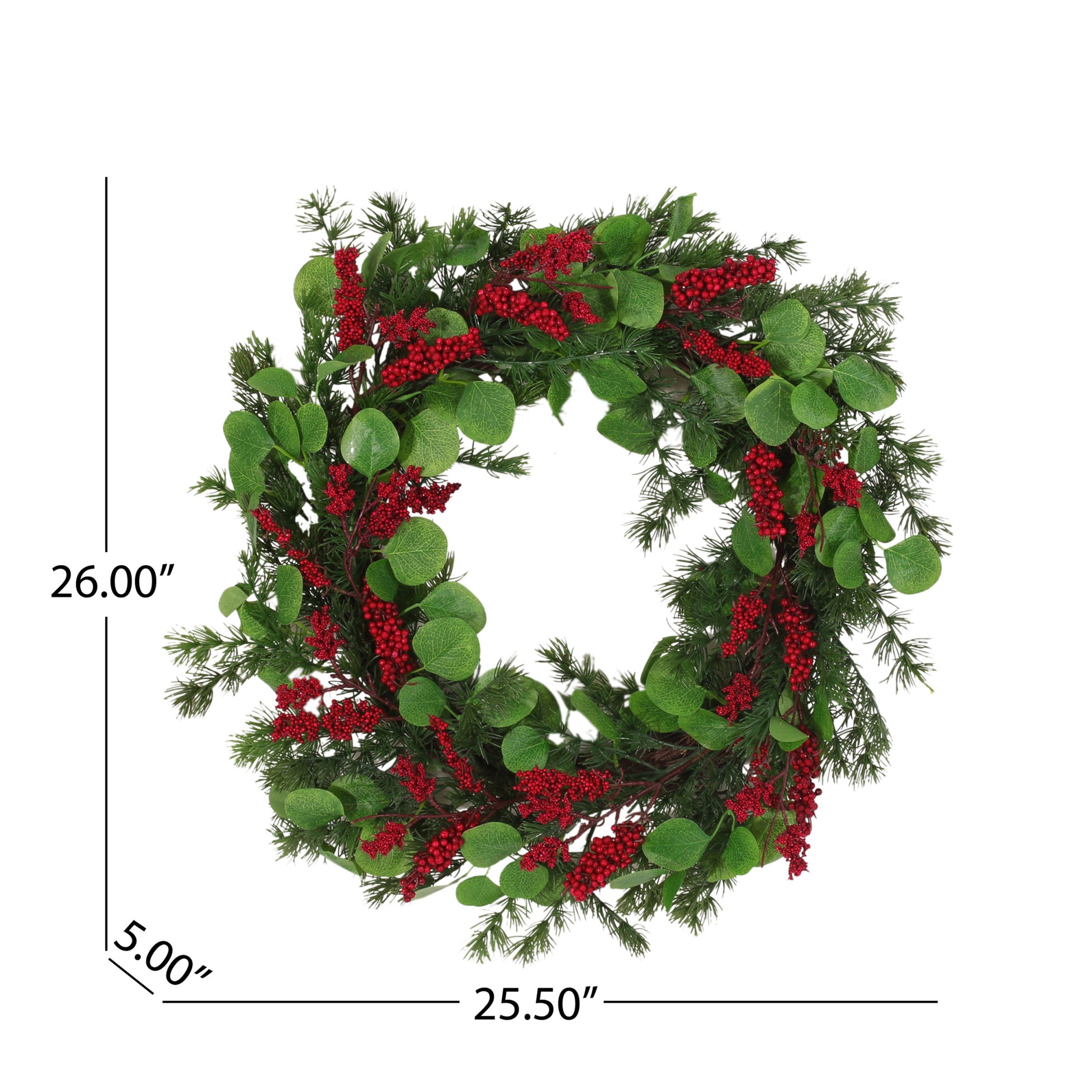 25.5" Leaves Berry Wreath Red Polyester