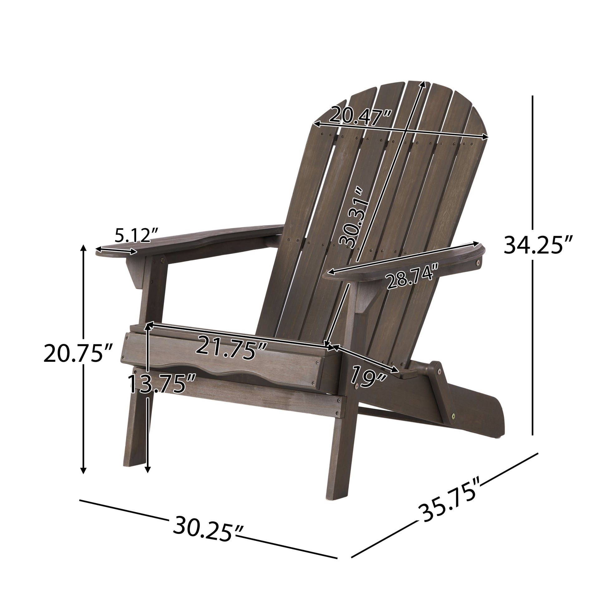 Malibu Adirondack Chair Grey Acacia Wood