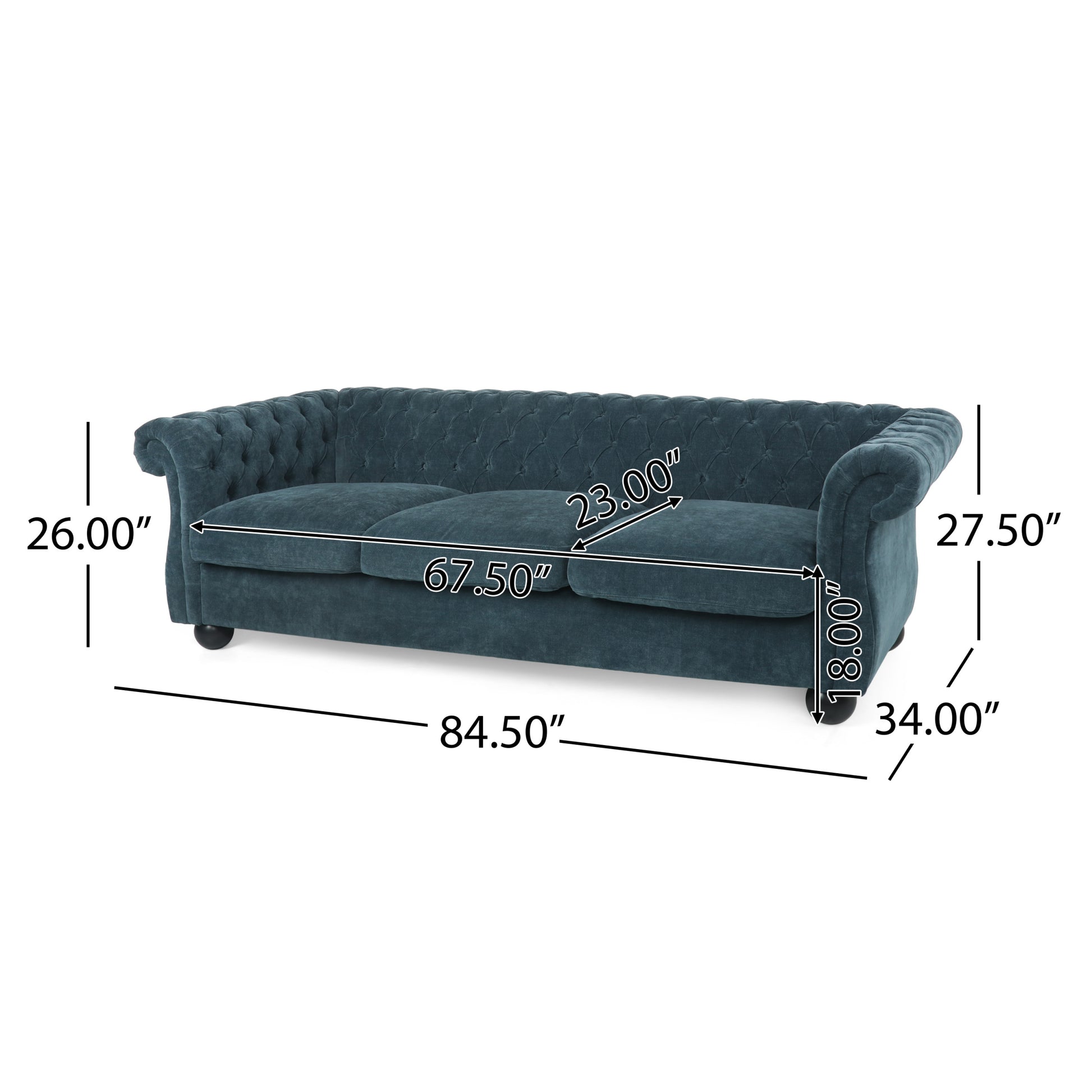 Mirod Comfy 3 Seat Sofa With Wooden Legs, For Living Room And Study Blue Fabric 3 Seat