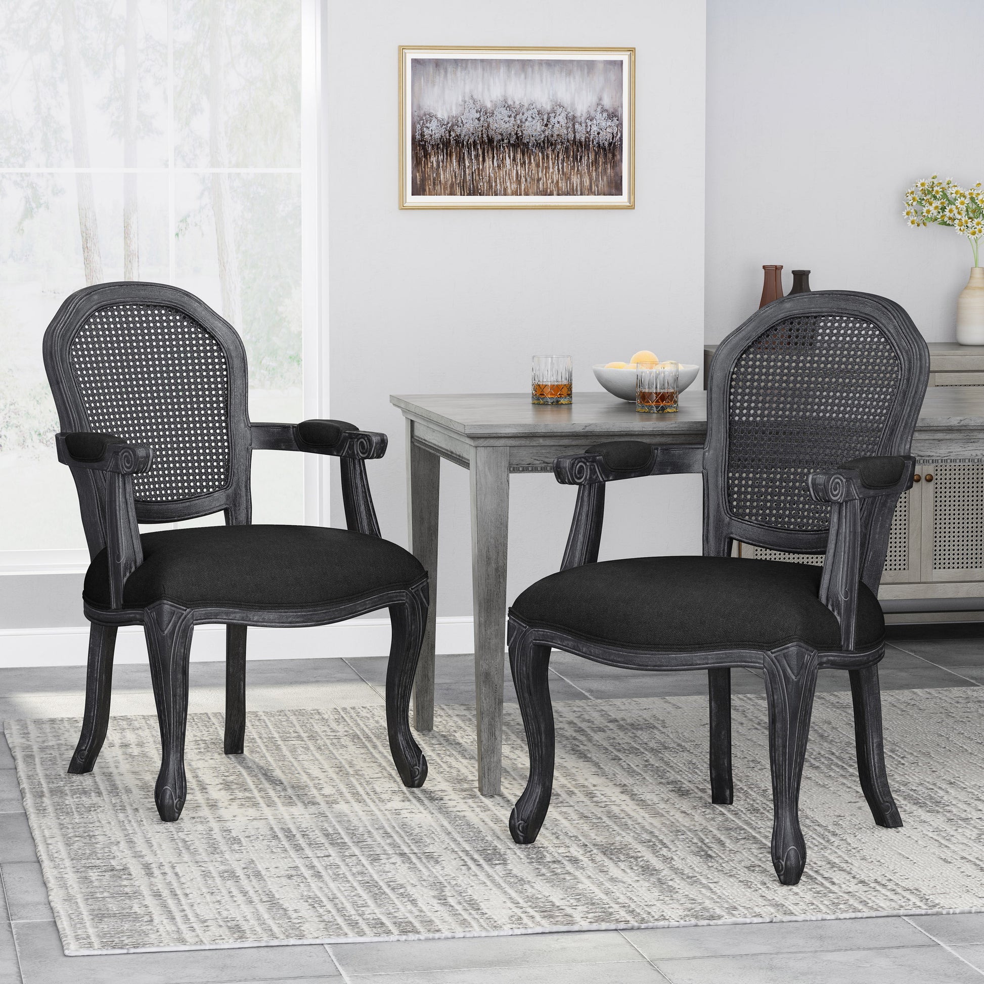 Dining Chair Black Wood Fabric