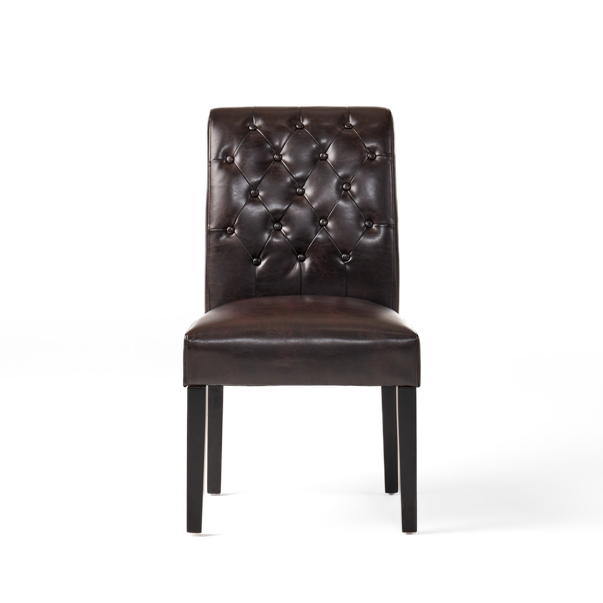 Broxton Kd Tuft Dining Chair 2Pcs Set Brown Leather